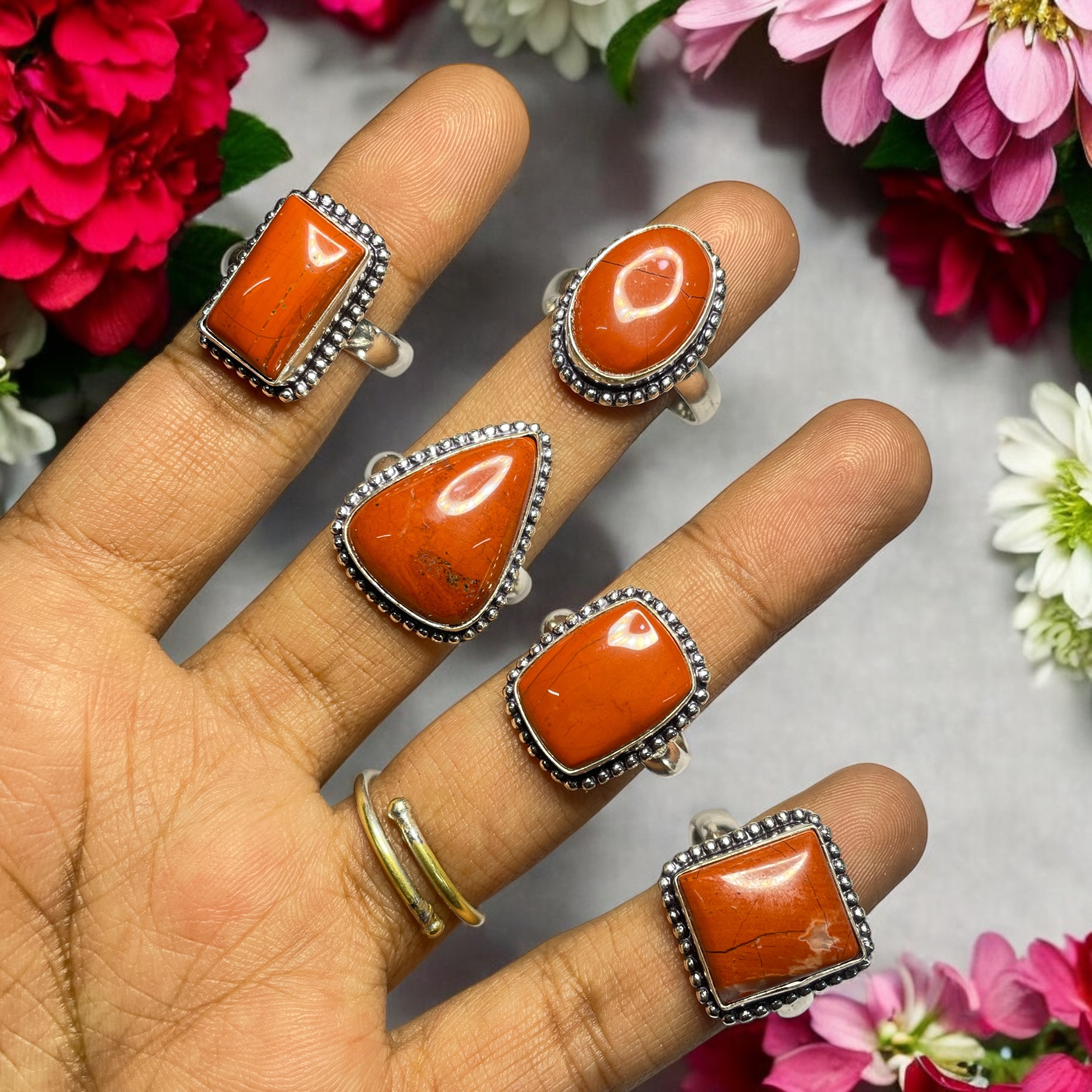 Jasper Red Crystal Ring Natural Made With Original Crystal Stone for Men Women Boy Girl Unisex Brand :- Rocksmins