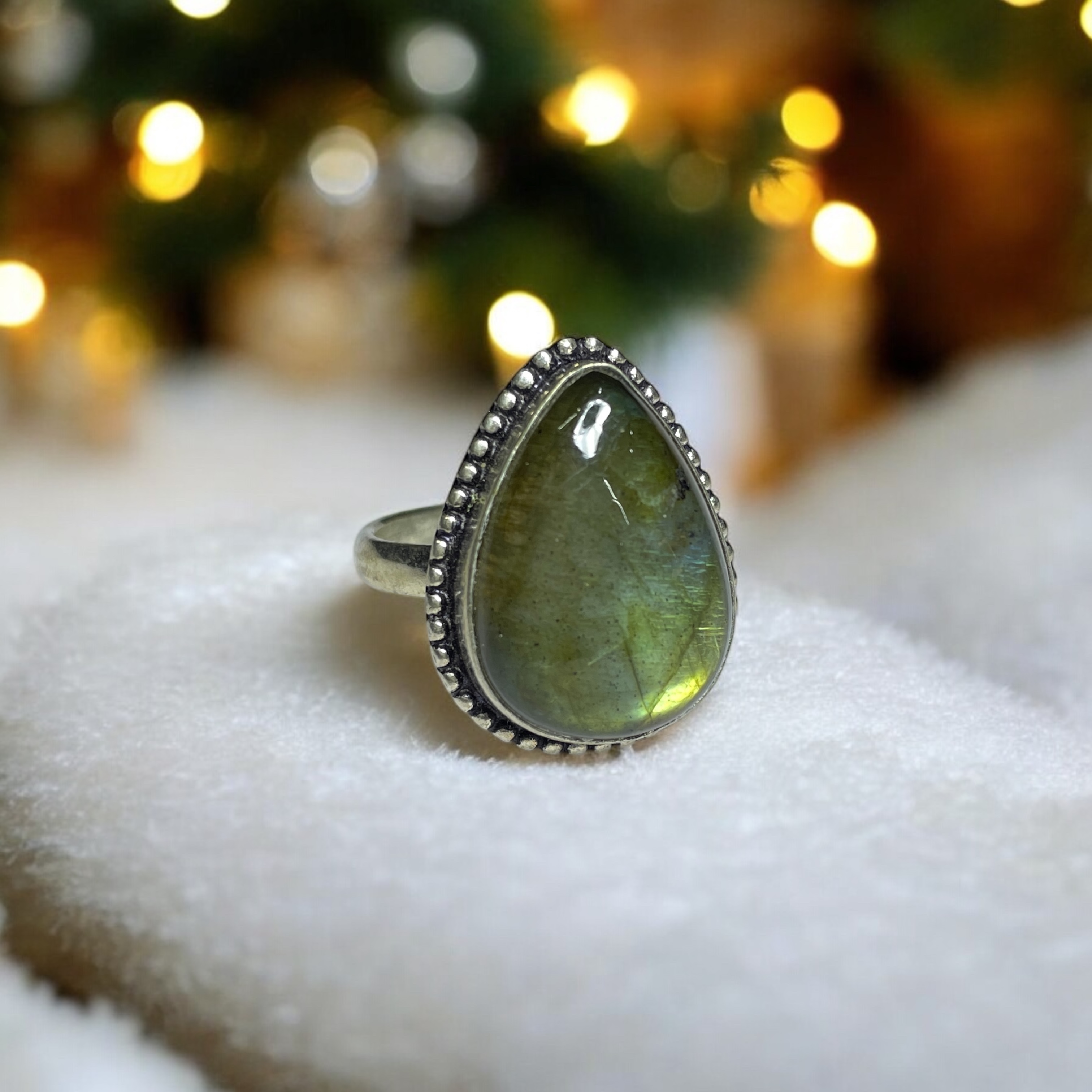 Labradorite Crystal Ring Natural Made With Original Crystal Stone for Men Women Boy Girl Unisex Brand :- Rocksmins