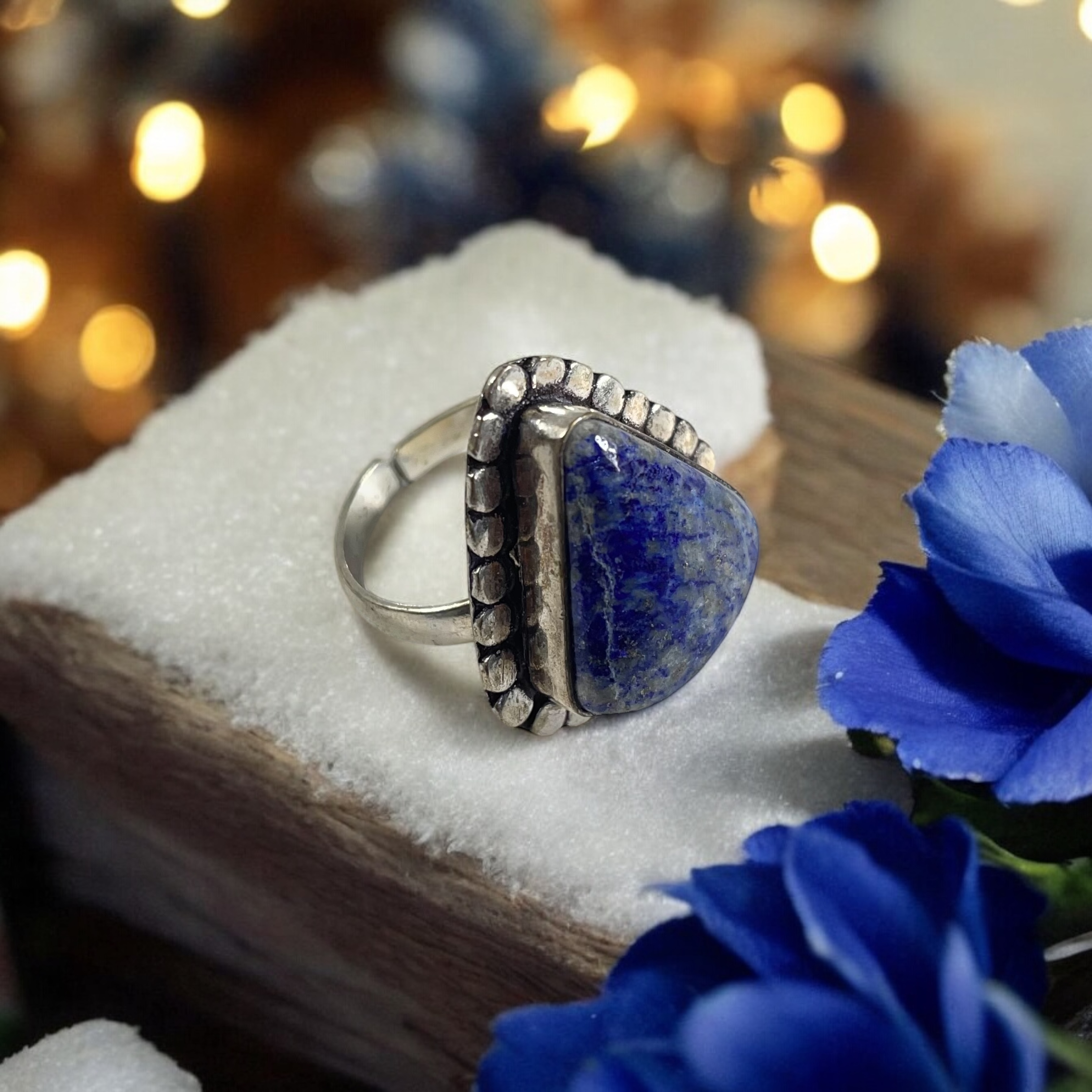 Lapis Lazuli Crystal Ring Natural Made With Original Crystal Stone for Men Women Boy Girl Unisex Brand :- Rocksmins