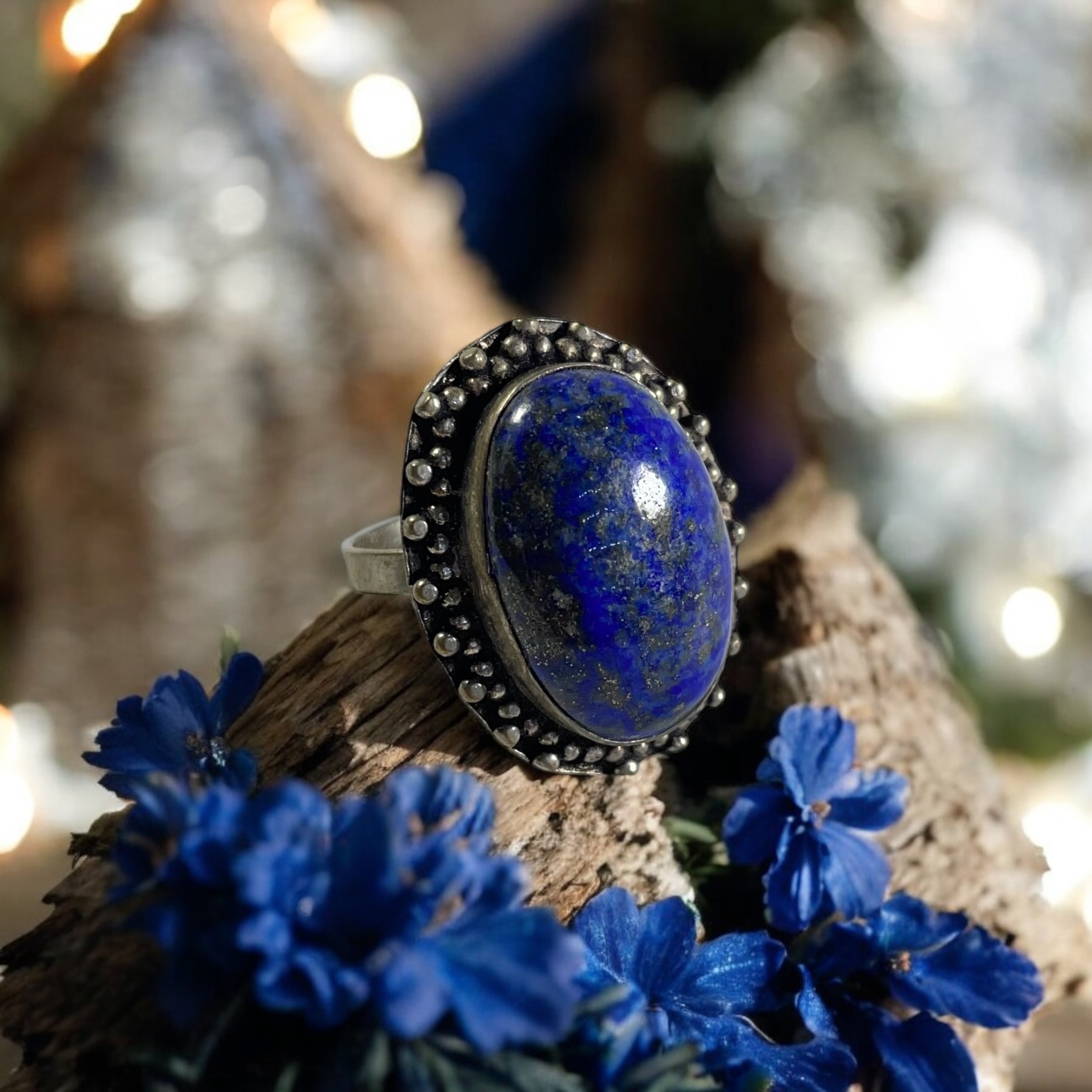 Lapis Lazuli Crystal Ring Natural Made With Original Crystal Stone for Men Women Boy Girl Unisex Brand :- Rocksmins