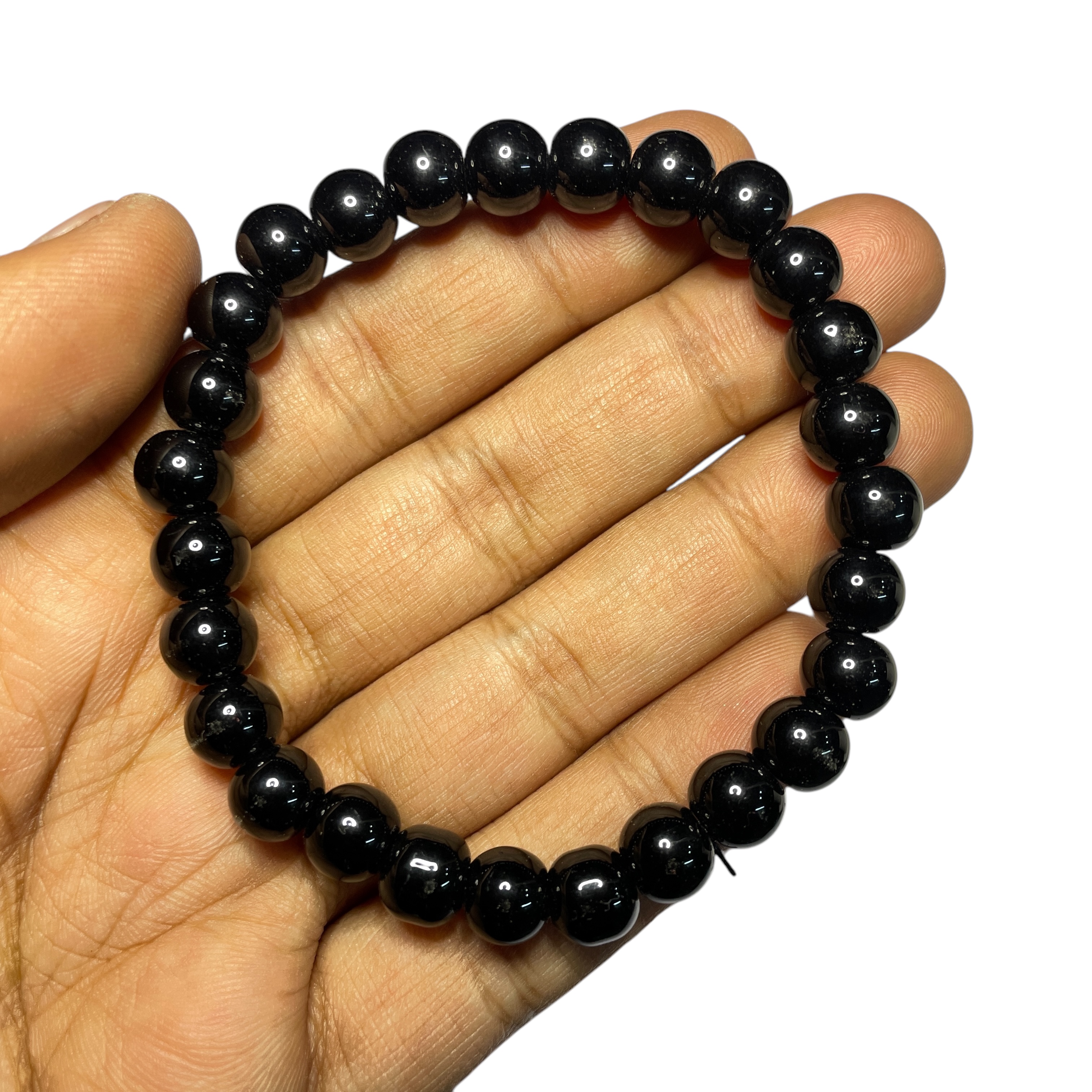 Obsidian Black Bracelet Natural Original Crystal Certified Real Stone Stylish for Men Women Boy Girl Unisex 8mm Beads Stretchable Brand : Rocksmins