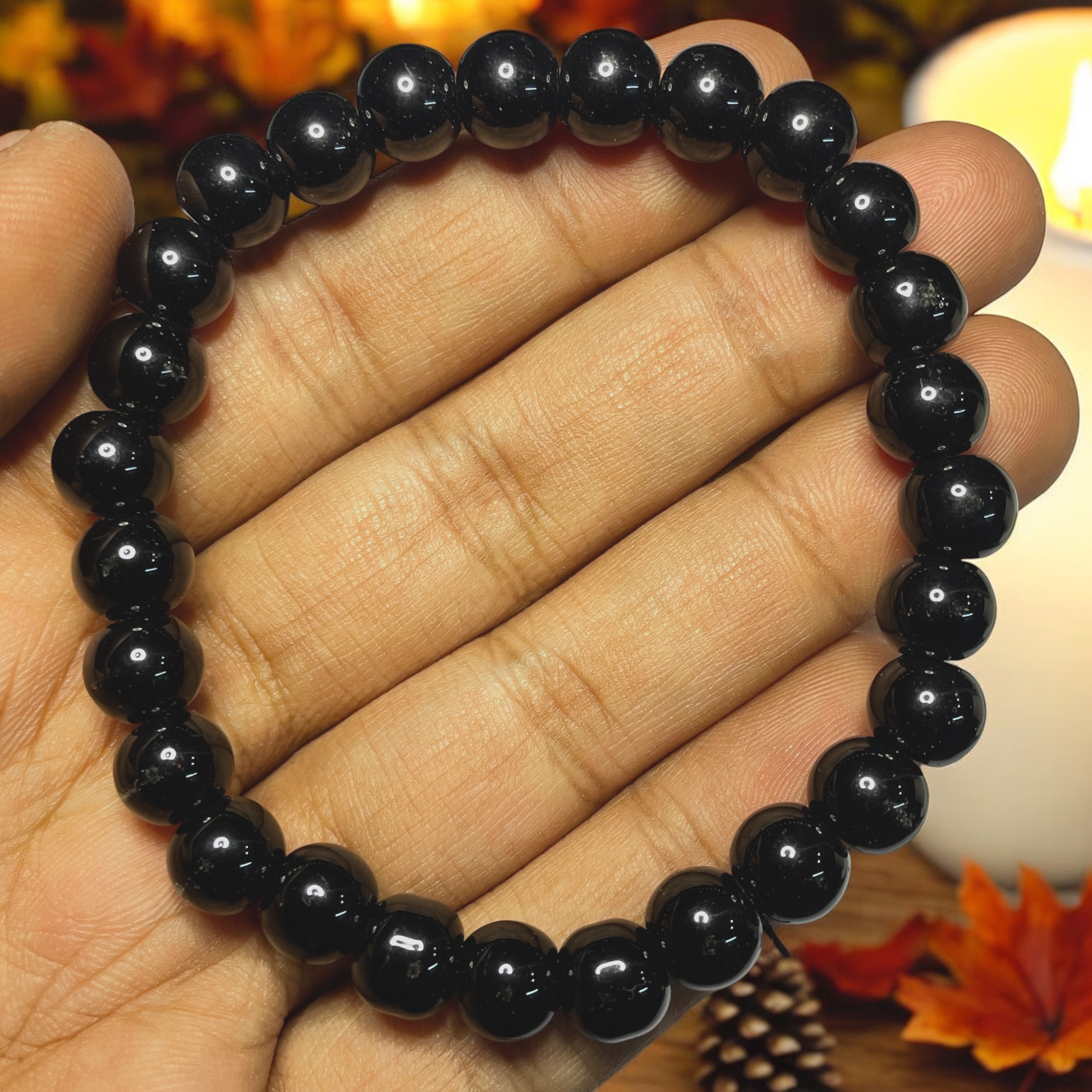 Obsidian Black Bracelet Natural Original Crystal Certified Real Stone Stylish for Men Women Boy Girl Unisex 8mm Beads Stretchable Brand : Rocksmins