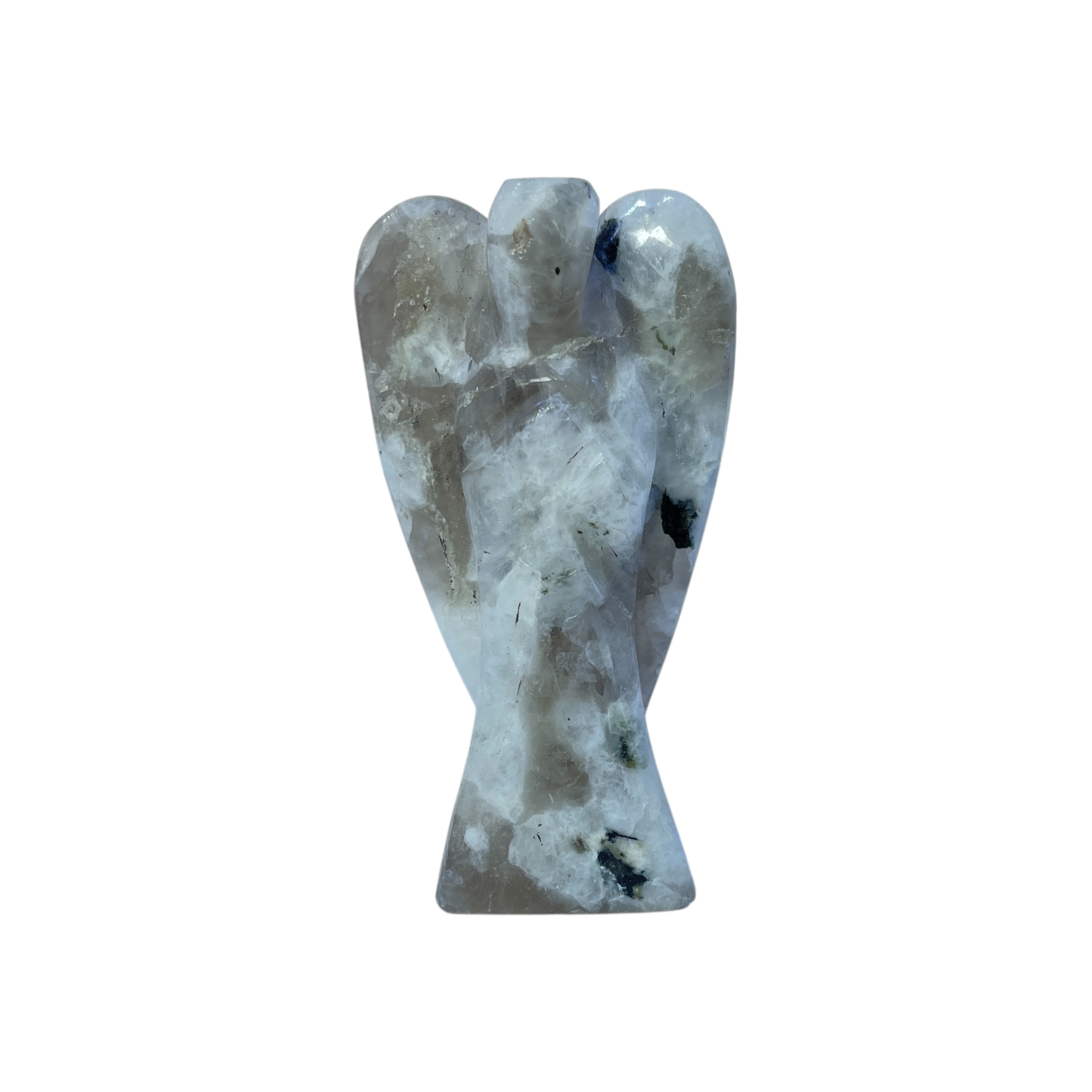 Moon Stone Angel Natural Crystal 2 Inch Approx Original Semi Precious Stone Pocket Angel Figurines for Reiki Crystal Healing, Crystal Therapy, Meditation, Chakra Balancing Unisex Men Women Brand : Rocksmins