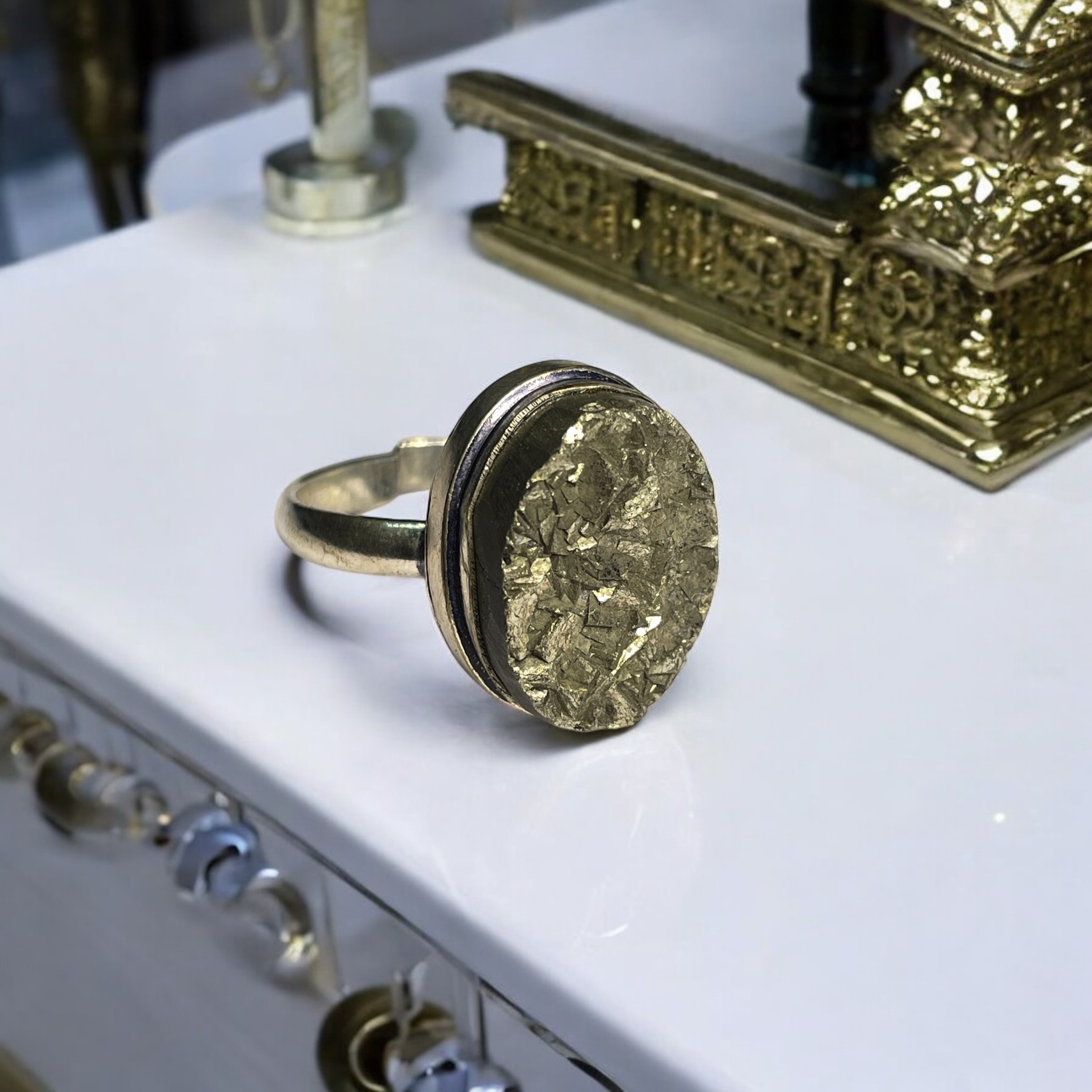 Pyrite Ring Natural Made With Original Crystal Stone for Men Women Boy Girl Unisex Brand :- Rocksmins