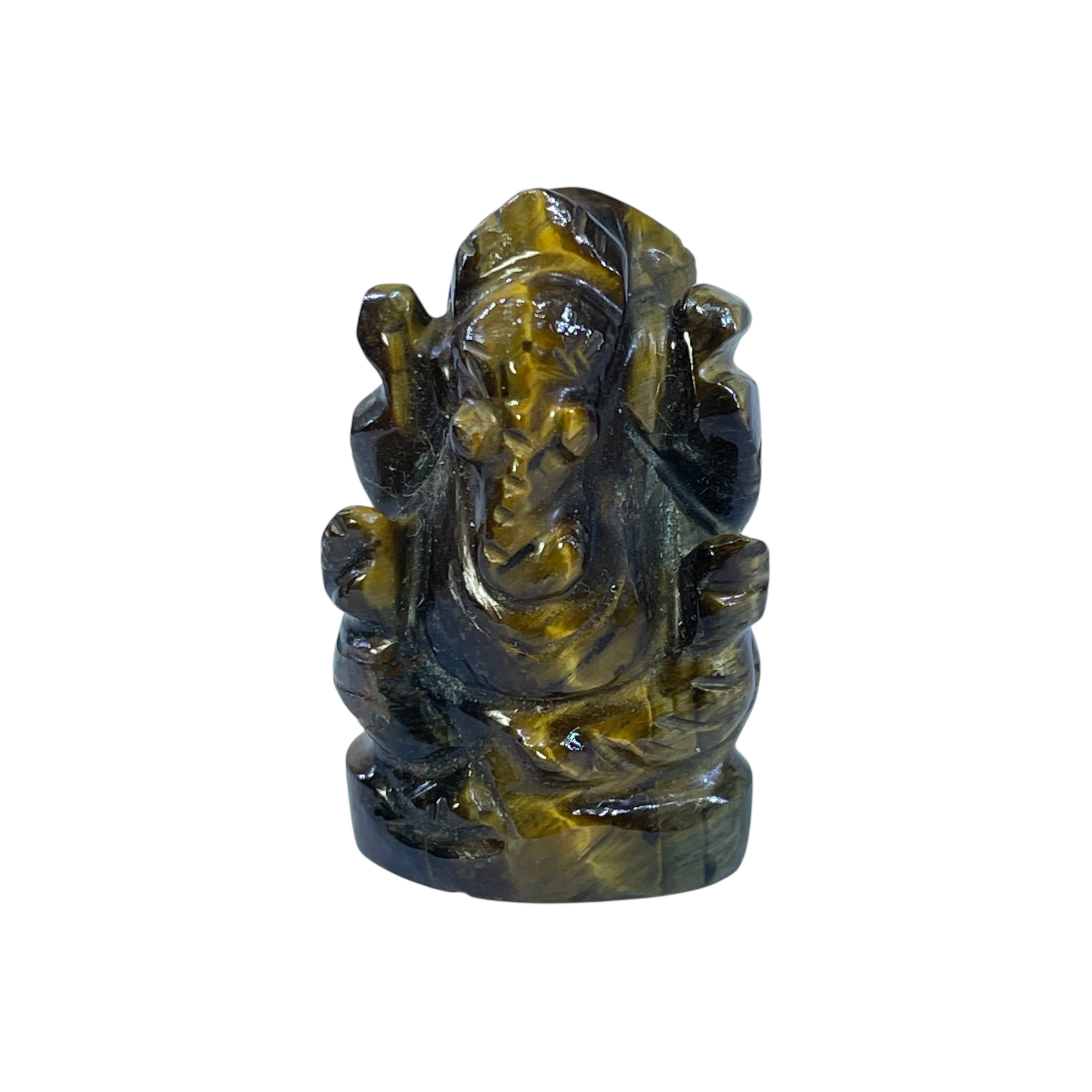 Tiger's Eye 1 Inch Natural Crystal Ganesh Idol – Pocket Figurine for Healing, Meditation & Chakra Balance – Rocksmins