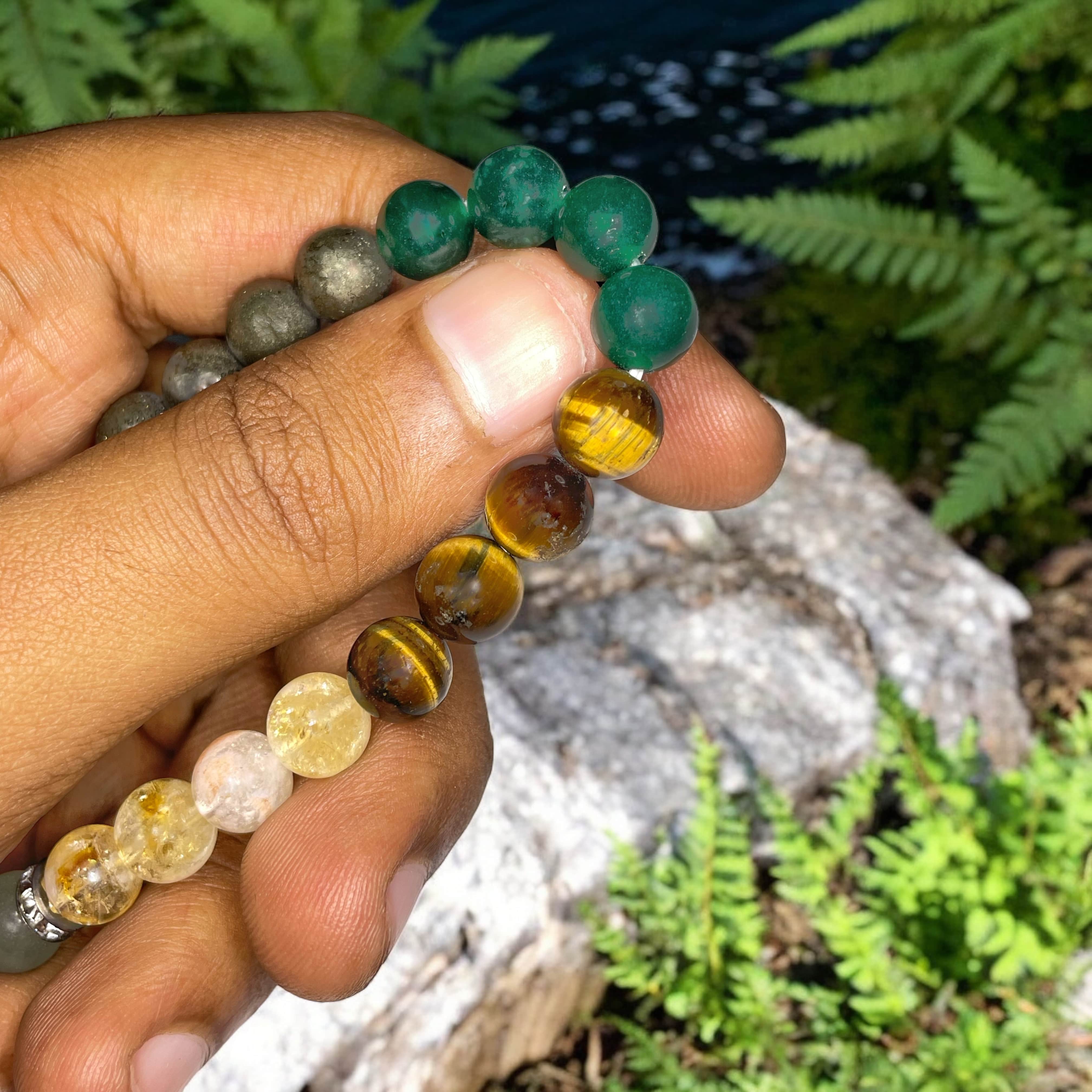 Wealth, Money & Business Remedies & Intentions Bracelet Natural Made With Original Crystal Stone for Men Women Boy Girl Unisex 8mm Beads Stretchable Brand :- Rocksmins