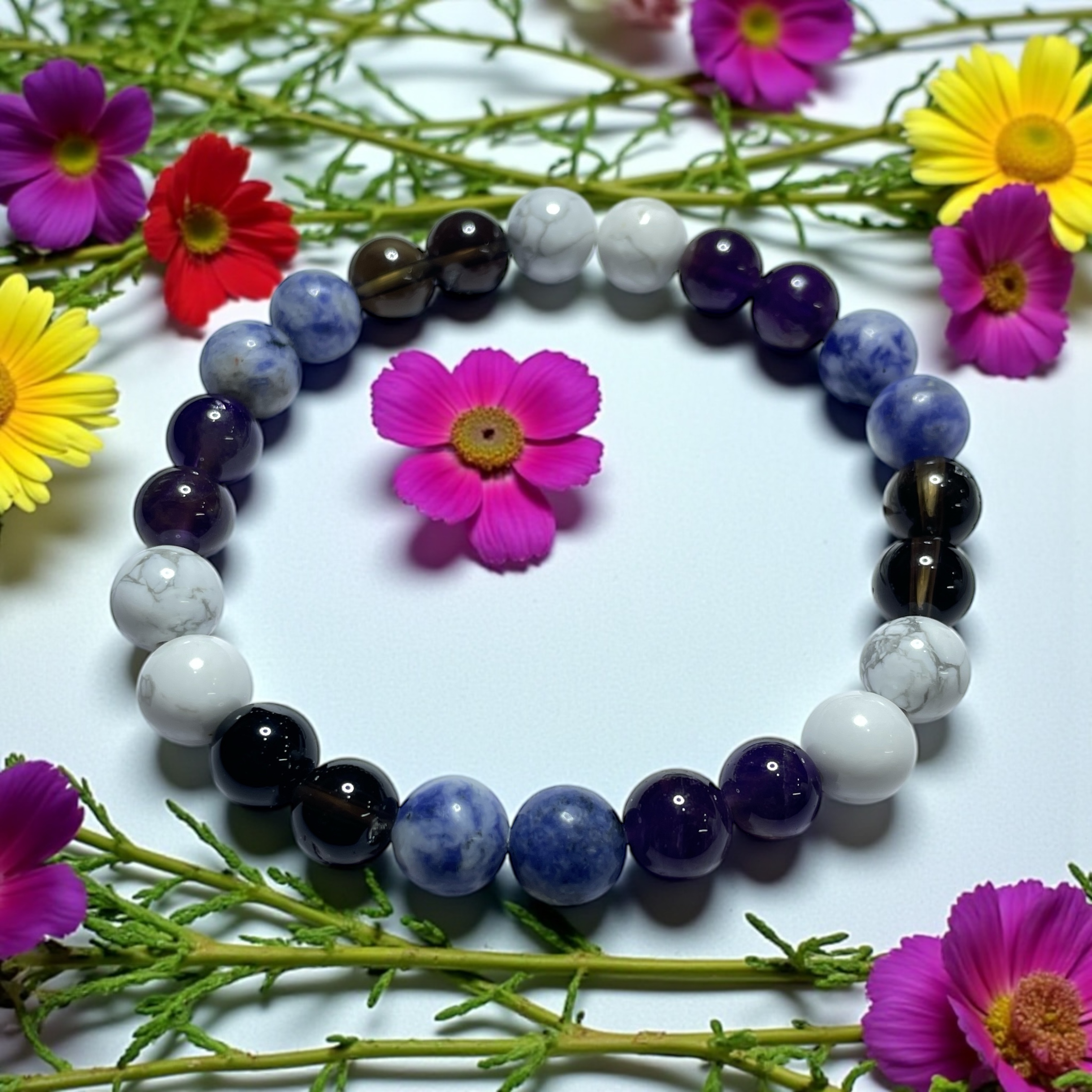 Anxiety Relief Bracelet Natural Original Crystal Certified Real Stone Stylish for Men Women Boy Girl Unisex 8mm Beads Stretchable Brand : Rocksmins