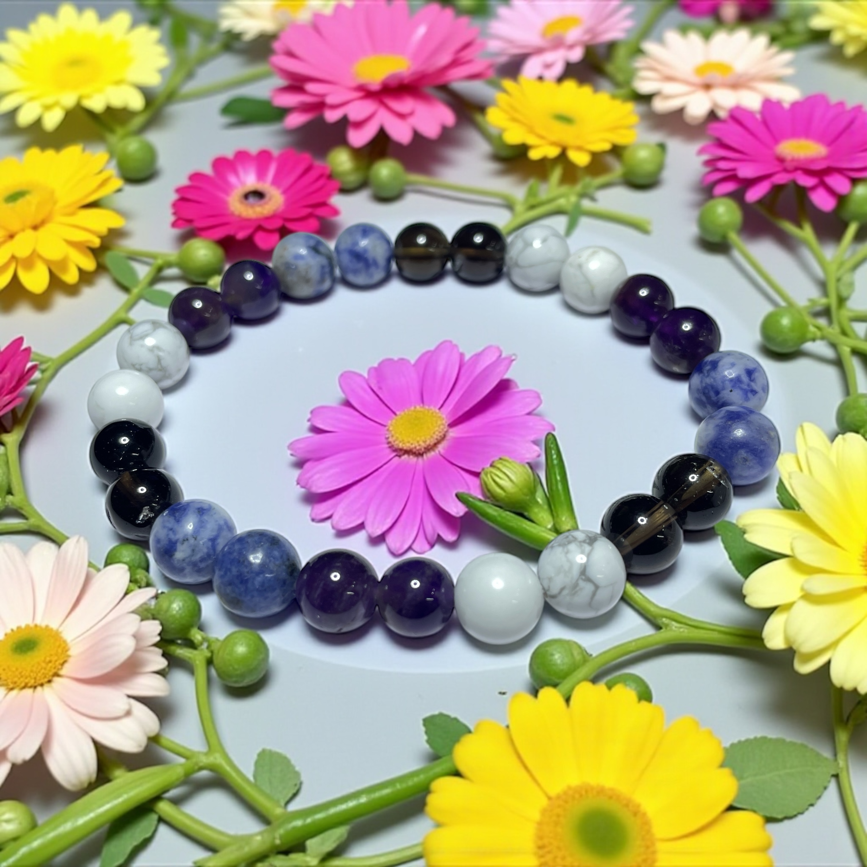 Anxiety Relief Bracelet Natural Original Crystal Certified Real Stone Stylish for Men Women Boy Girl Unisex 8mm Beads Stretchable Brand : Rocksmins