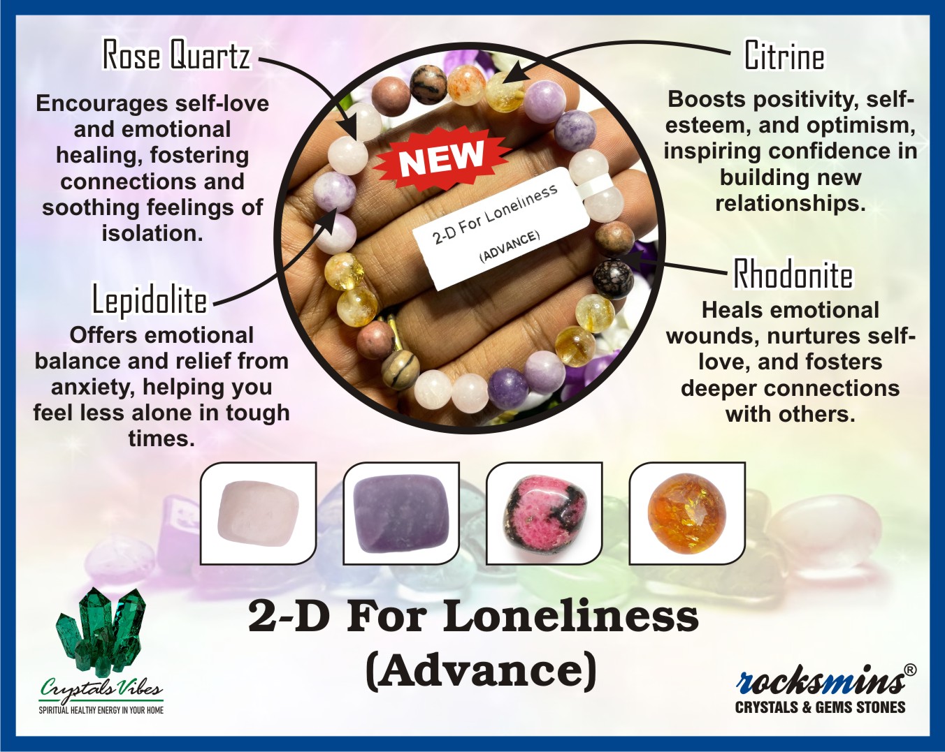 For Loneliness (Advance) Remedies & Intentions Bracelet Natural Made With Original Crystal Stone for Men Women Boy Girl Unisex 8mm Beads Stretchable Brand :- Rocksmins