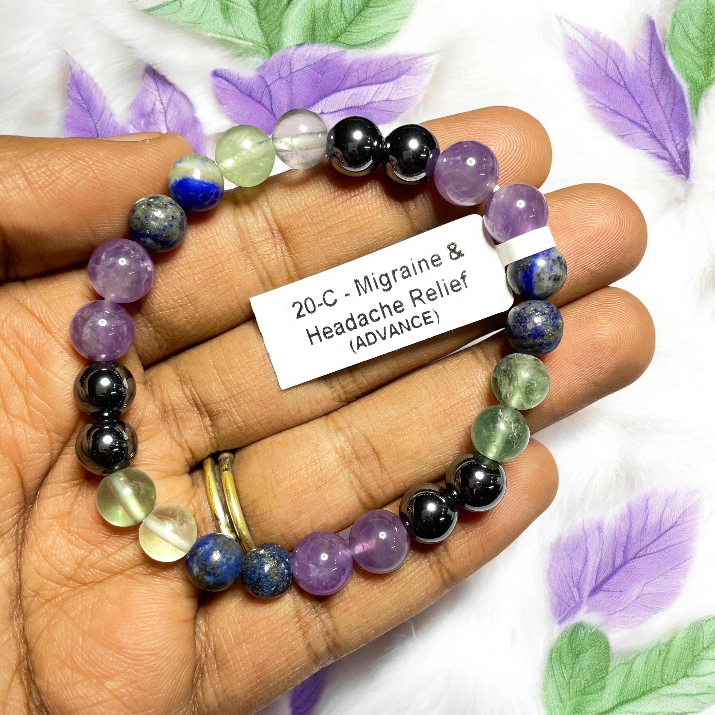 Migraine & Headache (Advance) Remedies & Intentions Bracelet Natural Made With Original Crystal Stone for Men Women Boy Girl Unisex 8mm Beads Stretchable Brand :- Rocksmins
