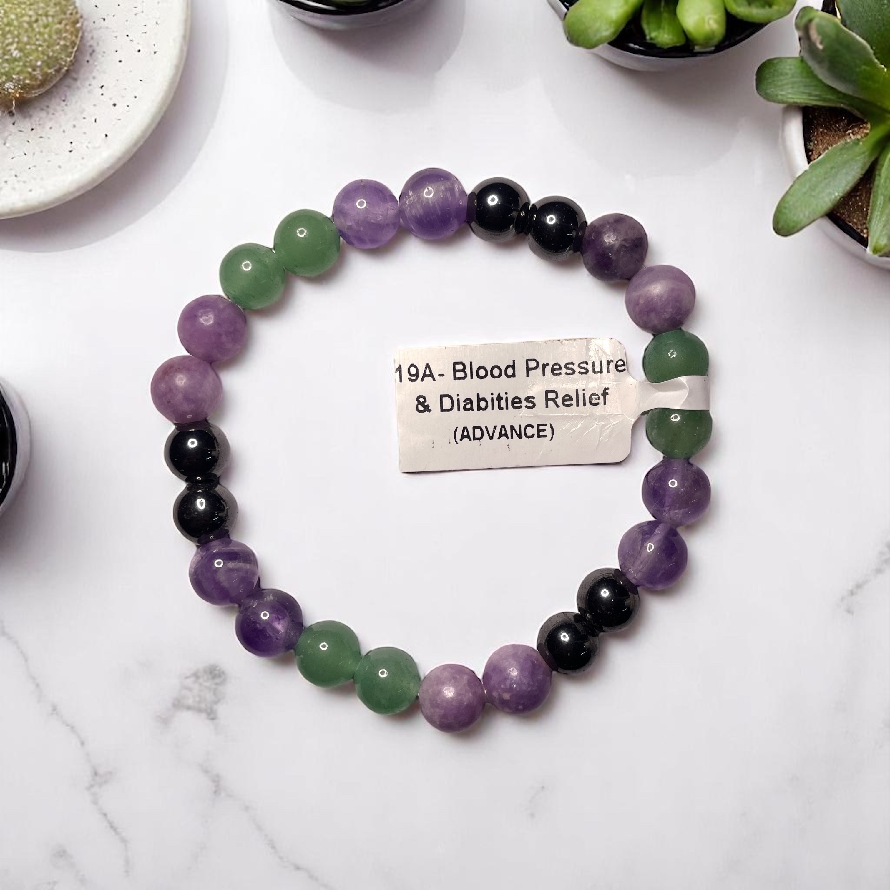 Blood Pressure & Diabities (BP & Sugar) (Advance) Bracelet Natural Original Crystal Certified Real Stone Stylish for Men Women Boy Girl Unisex 8mm Beads Stretchable Brand : Rocksmins