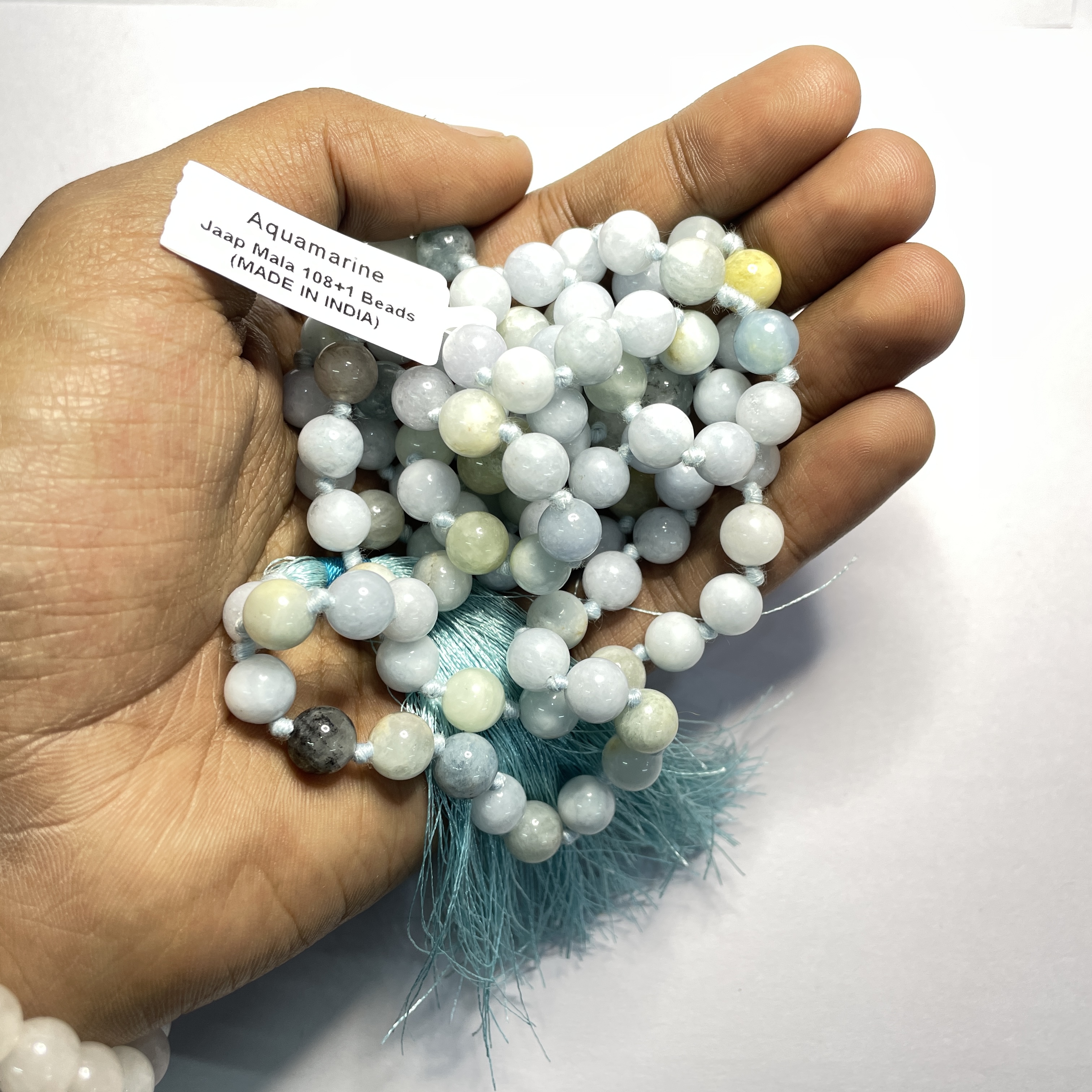 Aquamarine Crystal Jaap Mala - 108+1 Beads 8 mm Beads for PoojAstrology for Wearing in Neck/Holding for Men Women Boys Girls