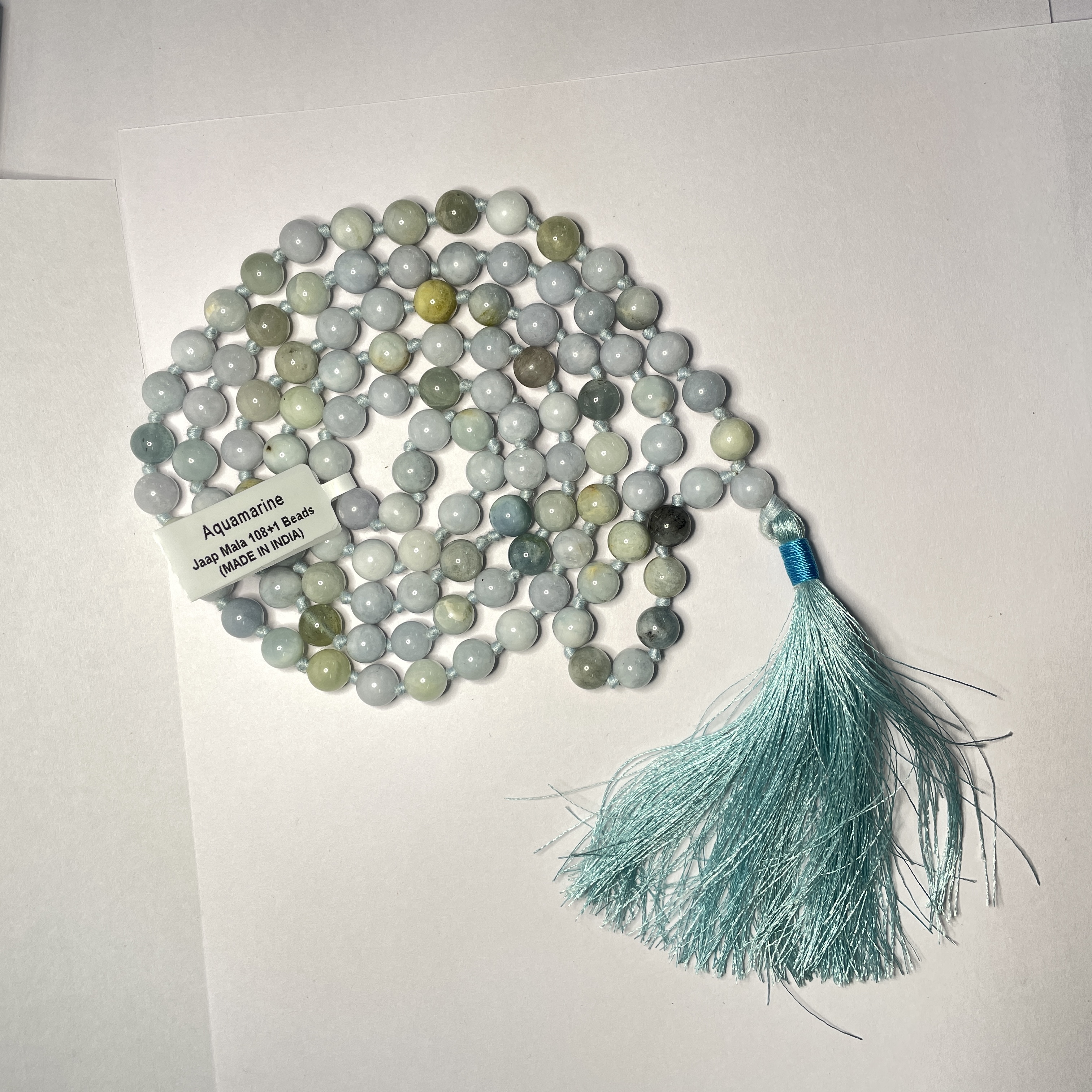 Aquamarine Crystal Jaap Mala - 108+1 Beads 8 mm Beads for PoojAstrology for Wearing in Neck/Holding for Men Women Boys Girls