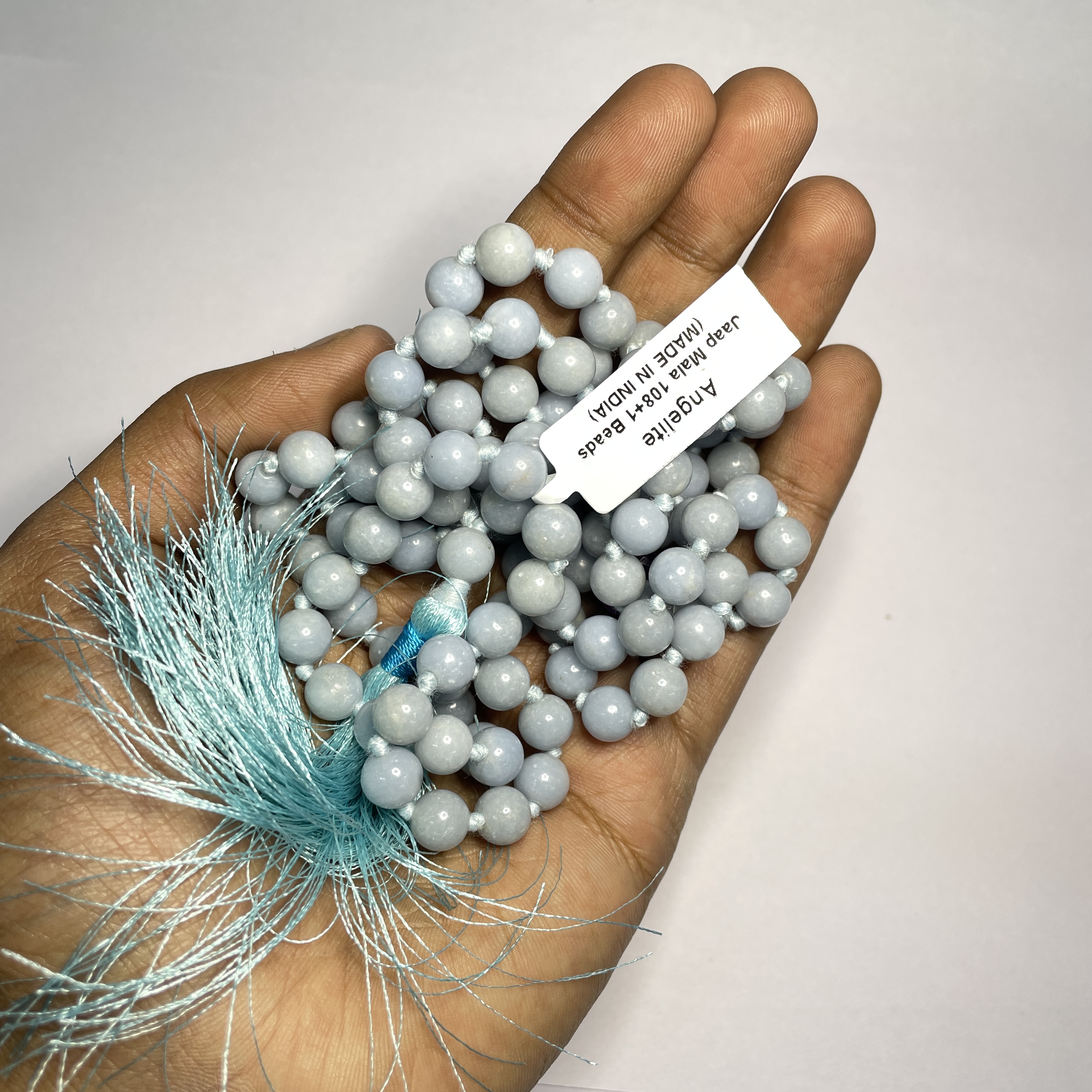 Angelite Crystal Mala 108+1 Beads 8 mm Beads for Pooj Astrology for Wearing in Neck/Holding for Men Women Boys Girls