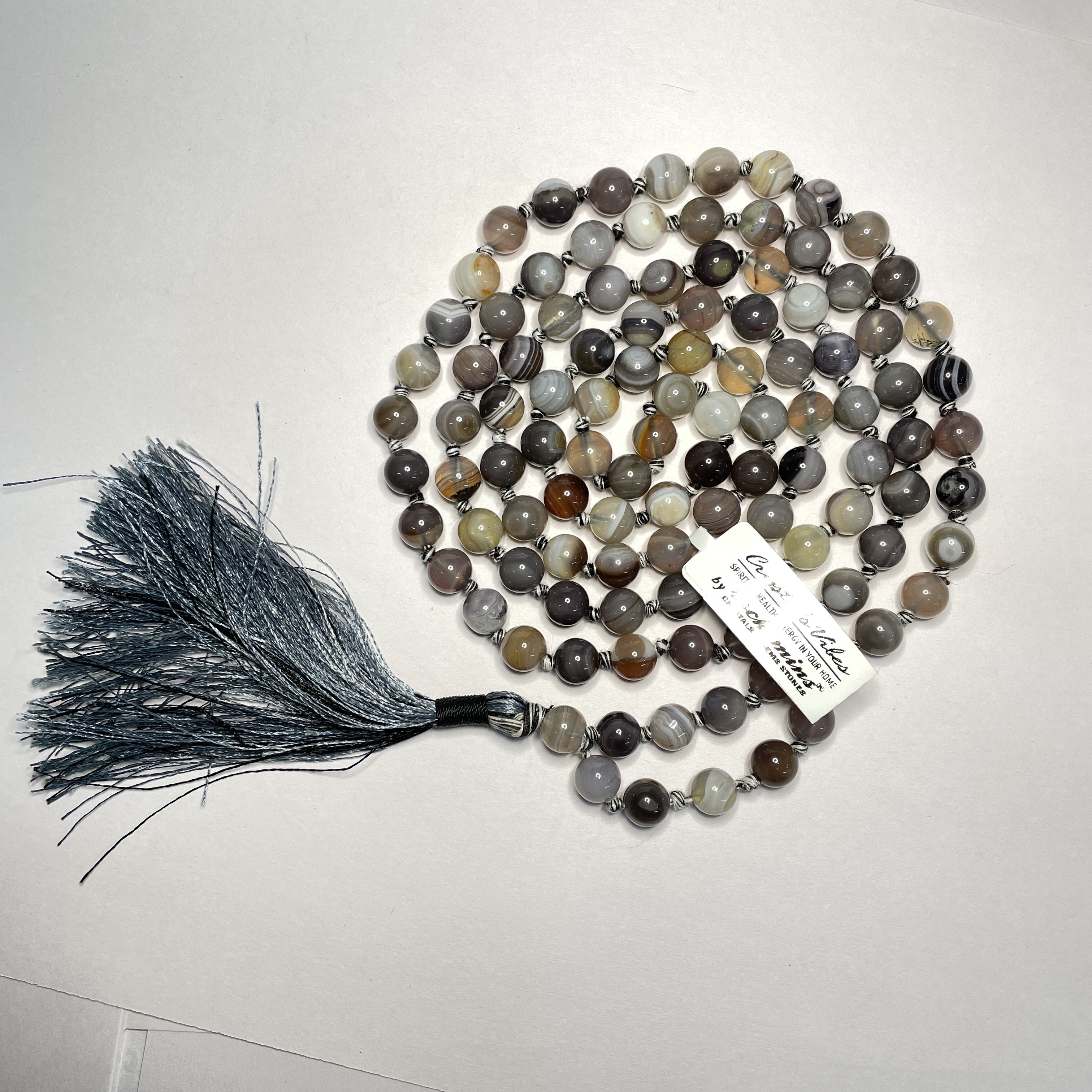 Botswana Agate Crystal Jaap Mala - 108+1 Beads 8 mm Beads for Pooja, Astrology for Wearing in Neck/Holding for Men Women Boys Girls