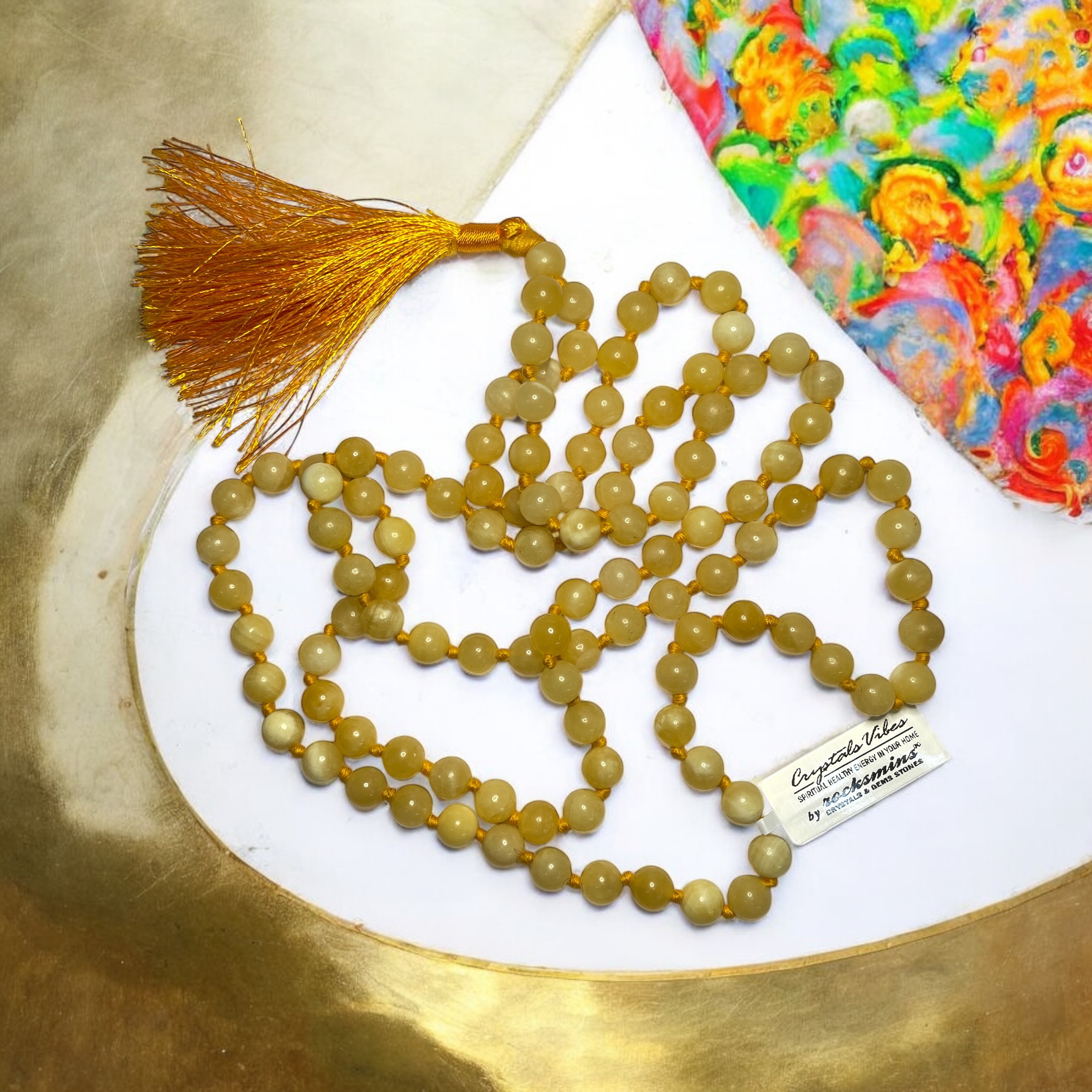 yellow-calcite-crystal-jaap-mala---1081-beads-8-mm-beads-for-pooja-astrology-for-wearing-in-neckholding-for-men-women-boys-girls