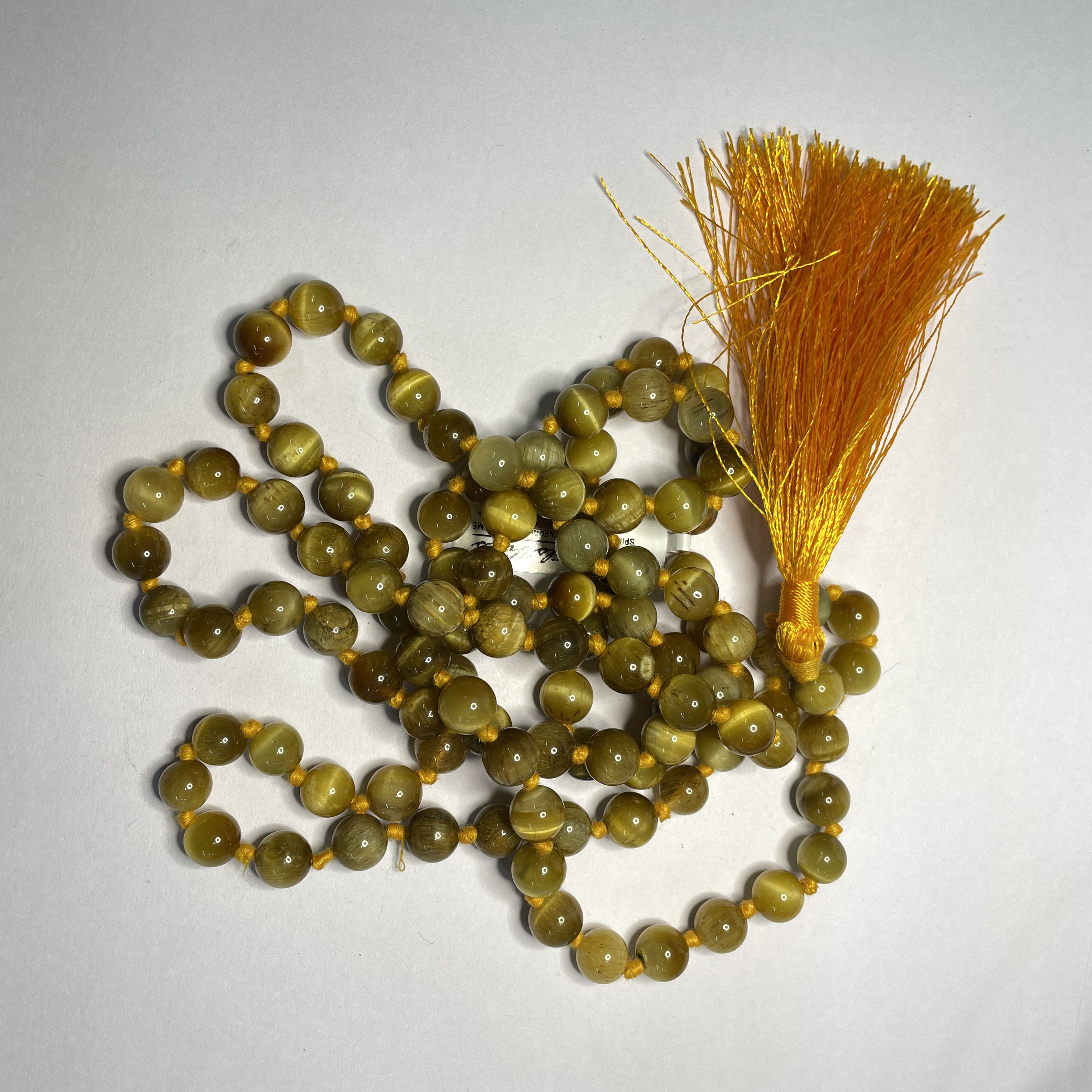 Cat's Eye Yellow Crystal Jaap Mala - 108+1 Beads 8 mm Beads for Pooja, Astrology for Wearing in Neck/Holding for Men Women Boys Girls