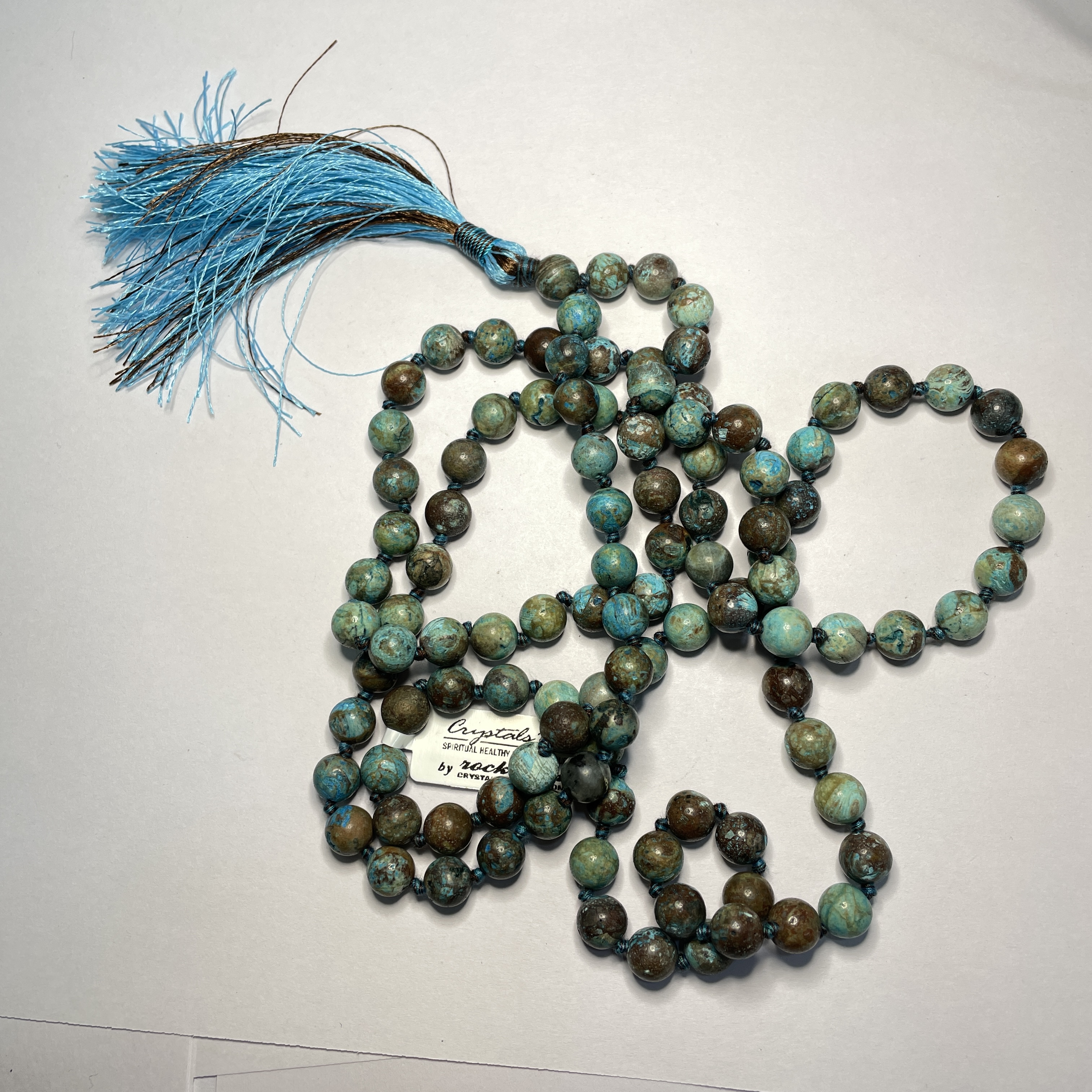 Chrysocolla Crystal Jaap Mala - 108+1 Beads 8 mm Beads for Pooja, Astrology for Wearing in Neck/Holding for Men Women Boys Girls