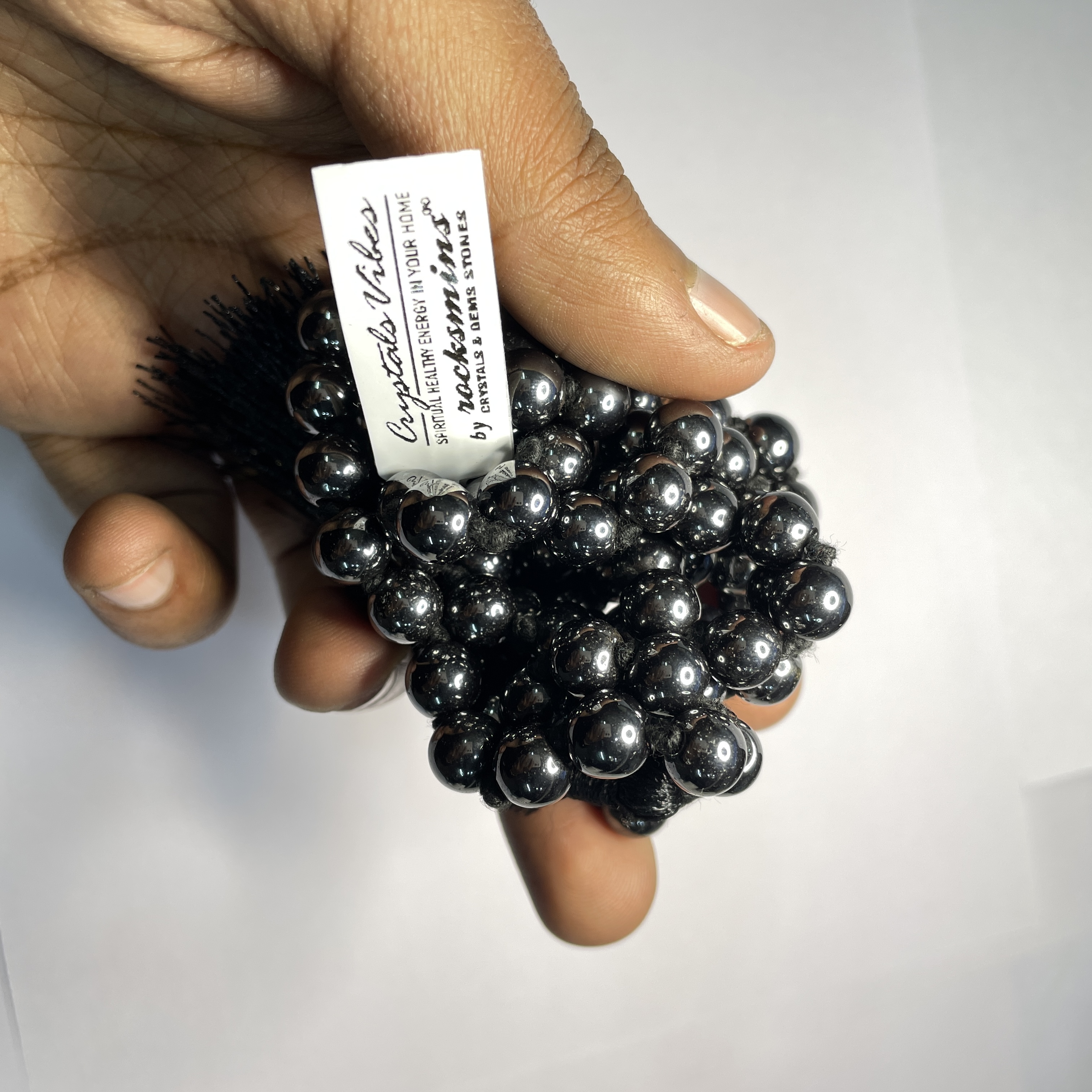 Hematite Magnetite Crystal Jaap Mala - 108+1 Beads 8 mm Beads for Pooja, Astrology for Wearing in Neck/Holding for Men Women Boys Girls