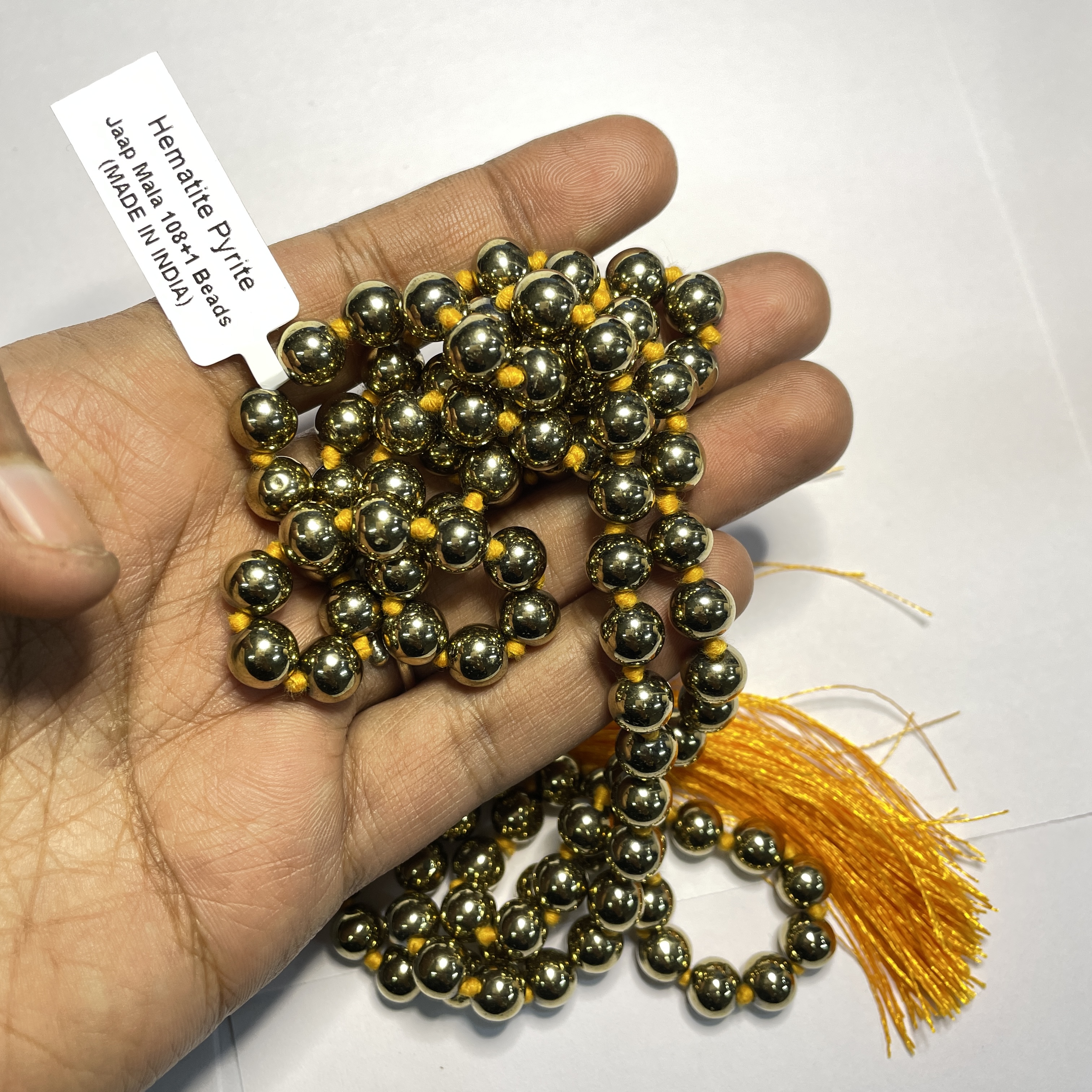 Hematite Pyrite Crystal Jaap Mala - 108+1 Beads 8 mm Beads for Pooja, Astrology for Wearing in Neck/Holding for Men Women Boys Girls