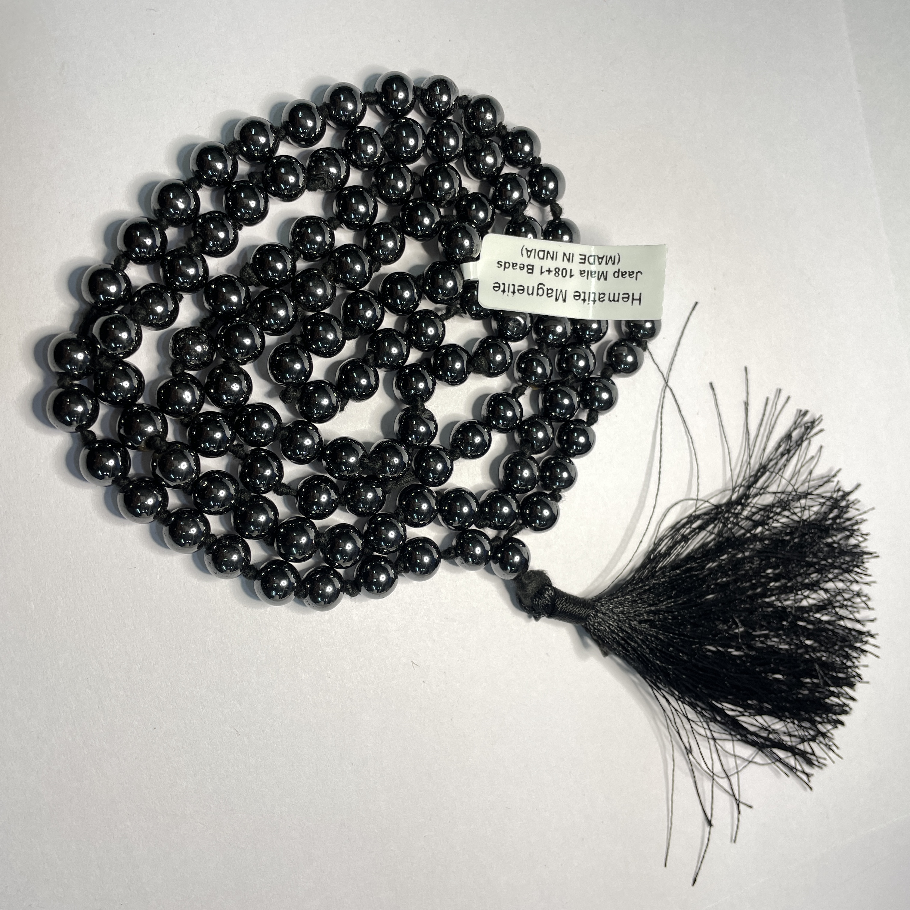Hematite Magnetite Crystal Jaap Mala - 108+1 Beads 8 mm Beads for Pooja, Astrology for Wearing in Neck/Holding for Men Women Boys Girls