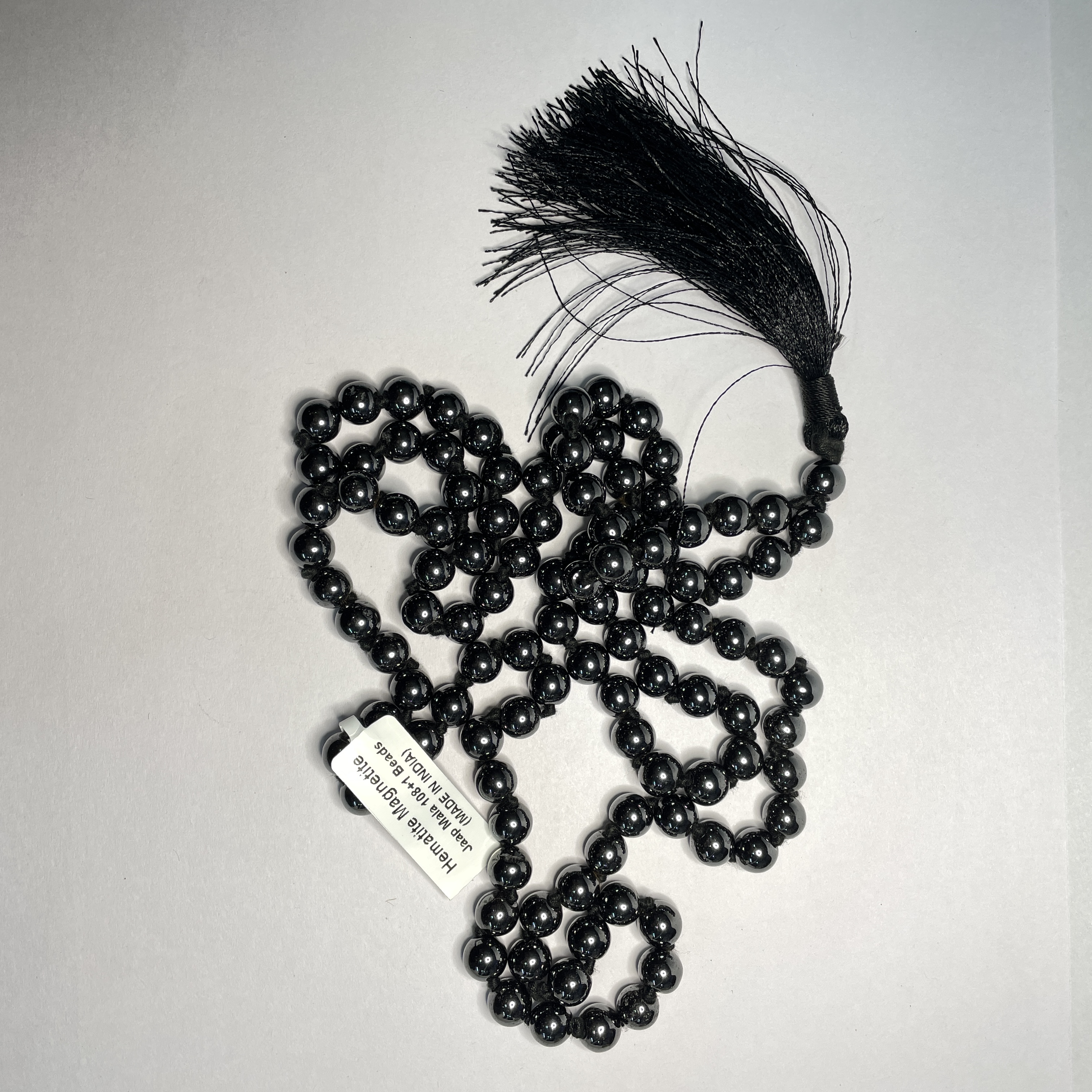Hematite Magnetite Crystal Jaap Mala - 108+1 Beads 8 mm Beads for Pooja, Astrology for Wearing in Neck/Holding for Men Women Boys Girls