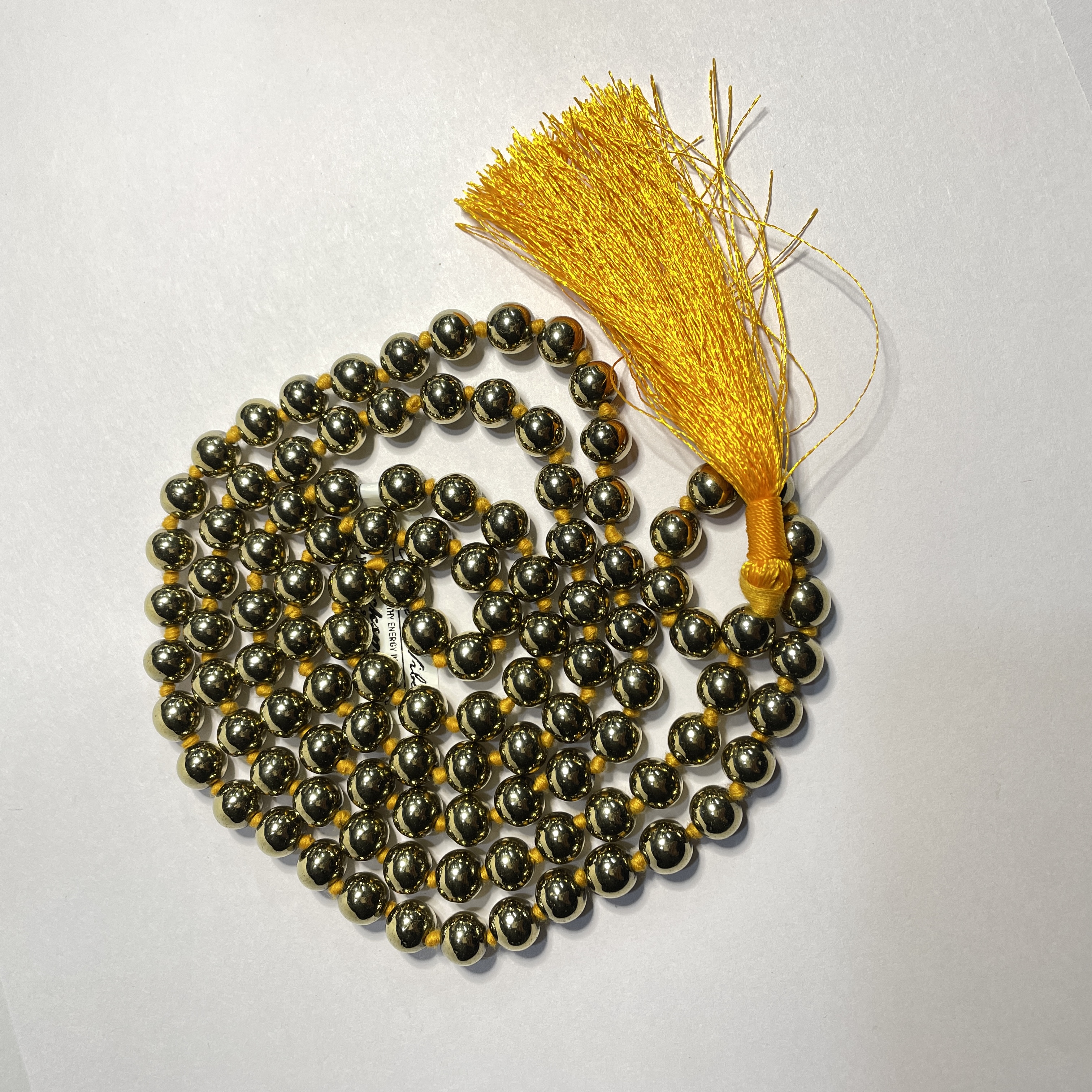 Hematite Pyrite Crystal Jaap Mala - 108+1 Beads 8 mm Beads for Pooja, Astrology for Wearing in Neck/Holding for Men Women Boys Girls