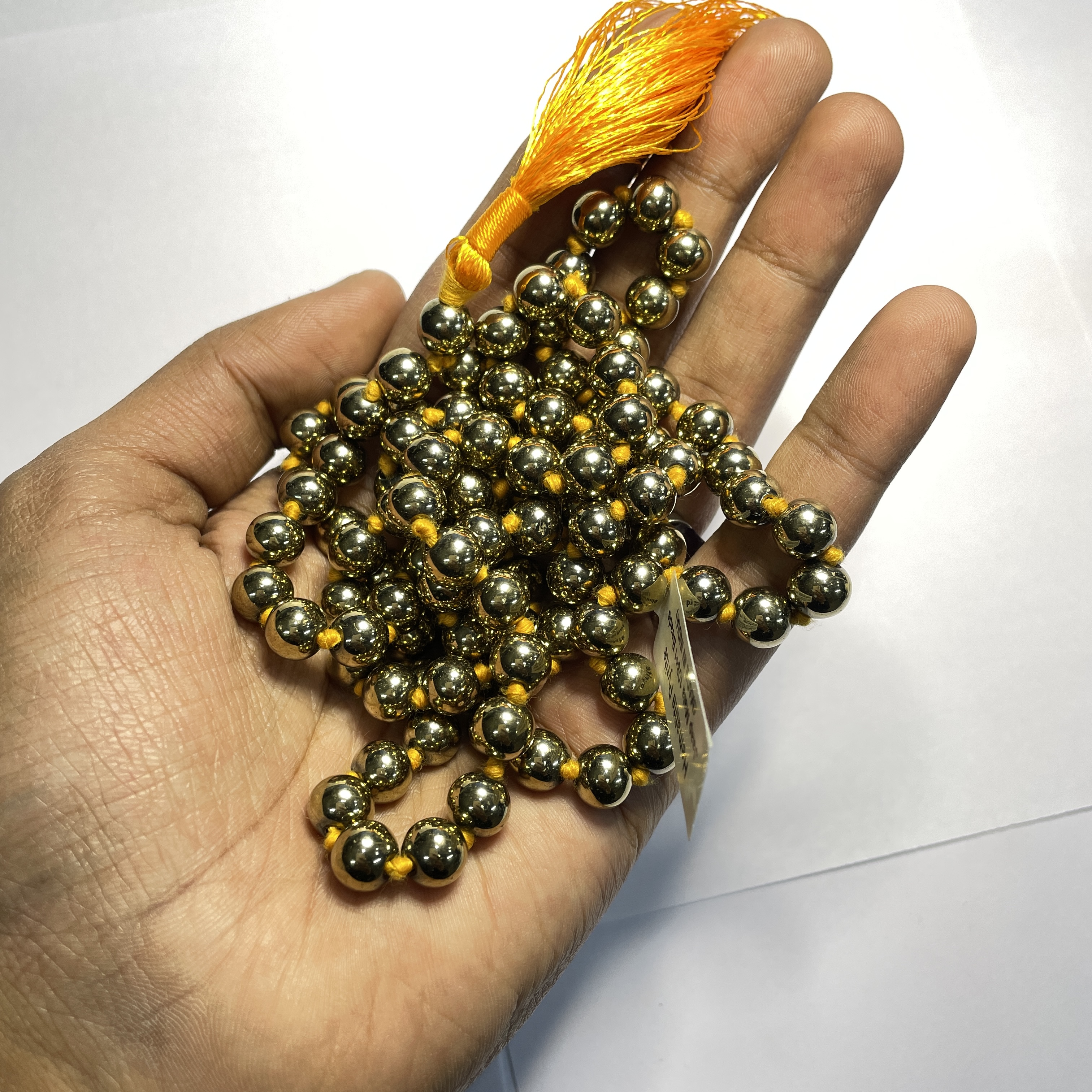 Hematite Pyrite Crystal Jaap Mala - 108+1 Beads 8 mm Beads for Pooja, Astrology for Wearing in Neck/Holding for Men Women Boys Girls