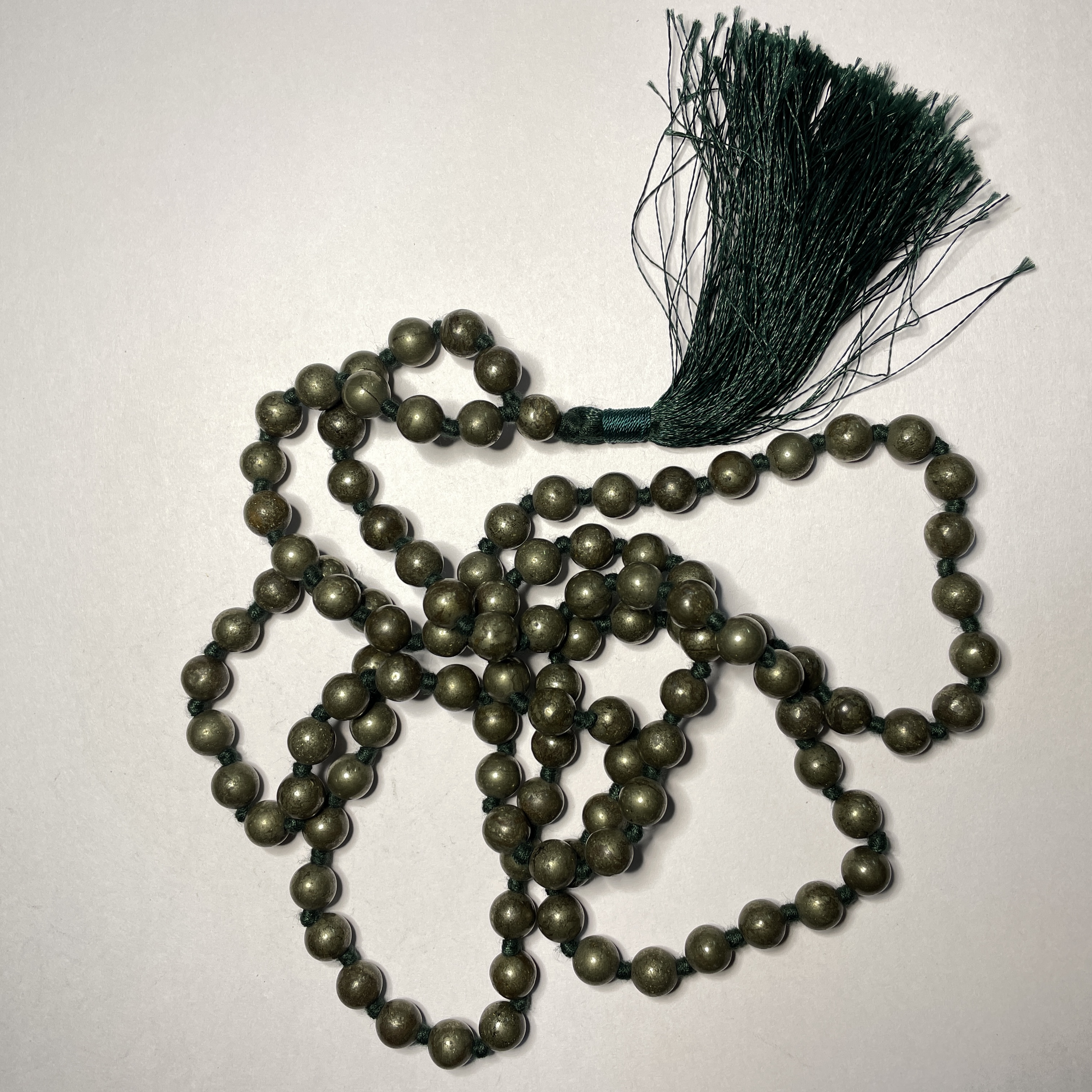 Pyrite Crystal Jaap Mala - 108+1 Beads 8 mm Beads for Pooja, Astrology for Wearing in Neck/Holding for Men Women Boys Girls