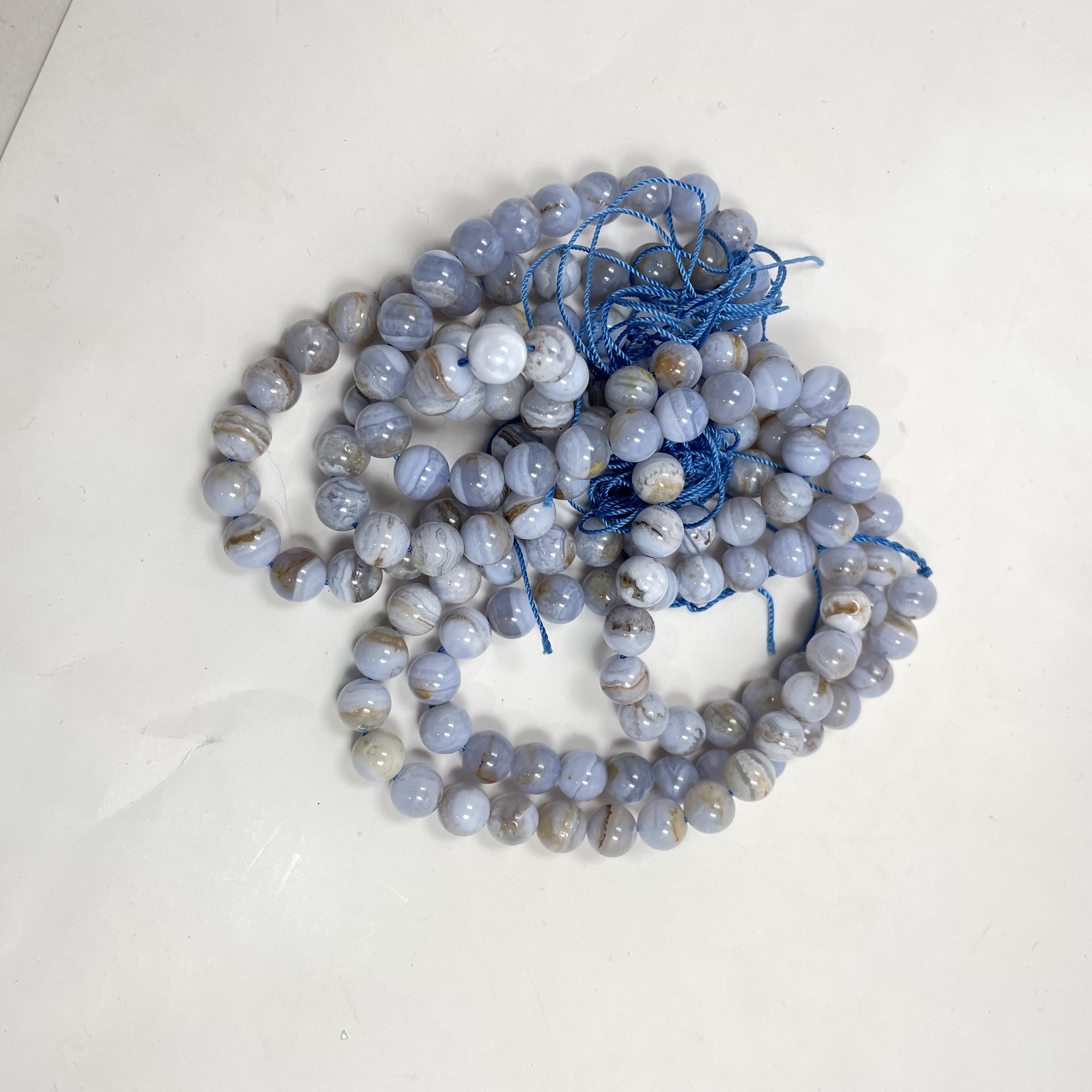 Blue Lace Agate Crystal Jaap Mala - 108+1 Beads 8 mm Beads for Pooja, Astrology for Wearing in Neck/Holding for Men Women Boys Girls