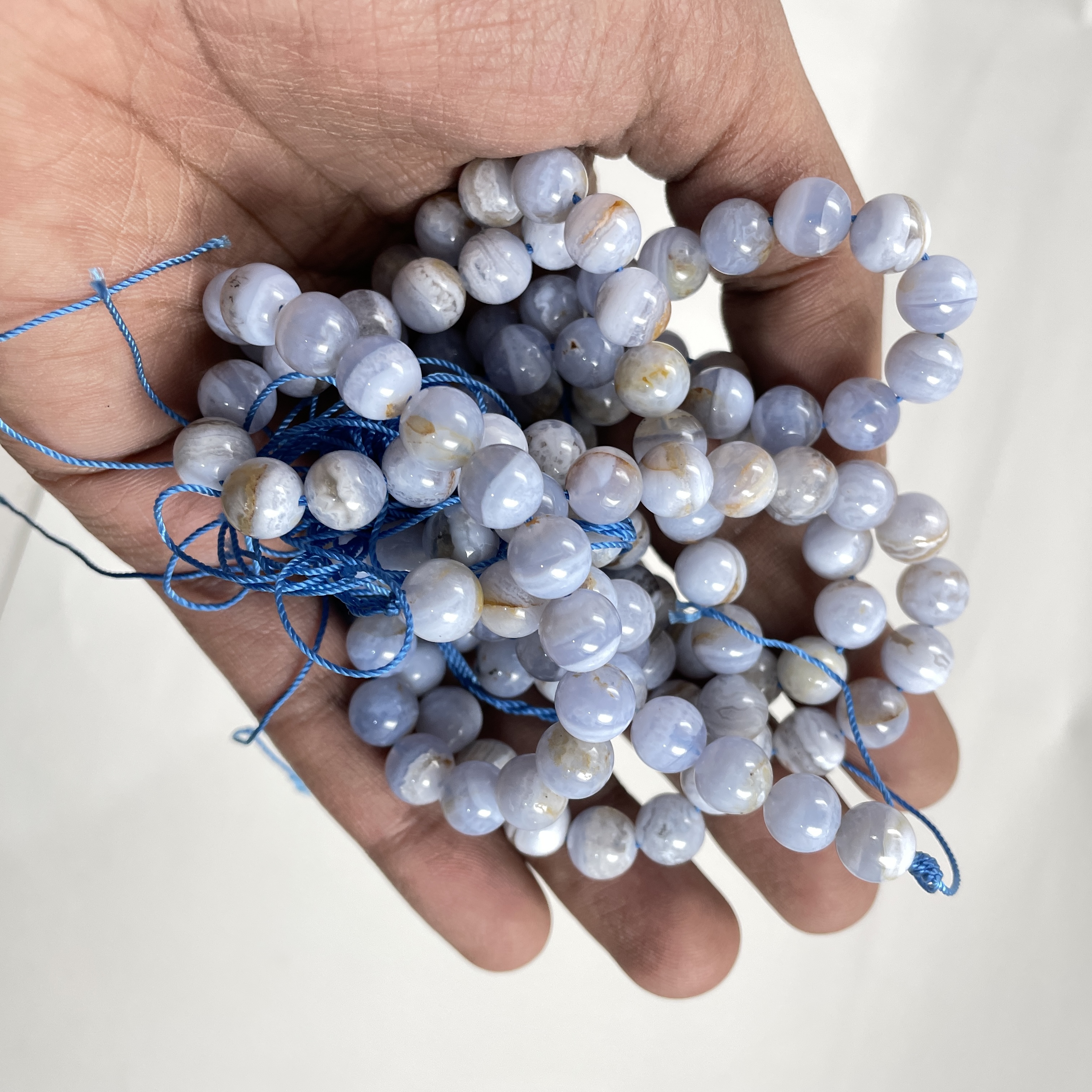 Blue Lace Agate Crystal Jaap Mala - 108+1 Beads 8 mm Beads for Pooja, Astrology for Wearing in Neck/Holding for Men Women Boys Girls