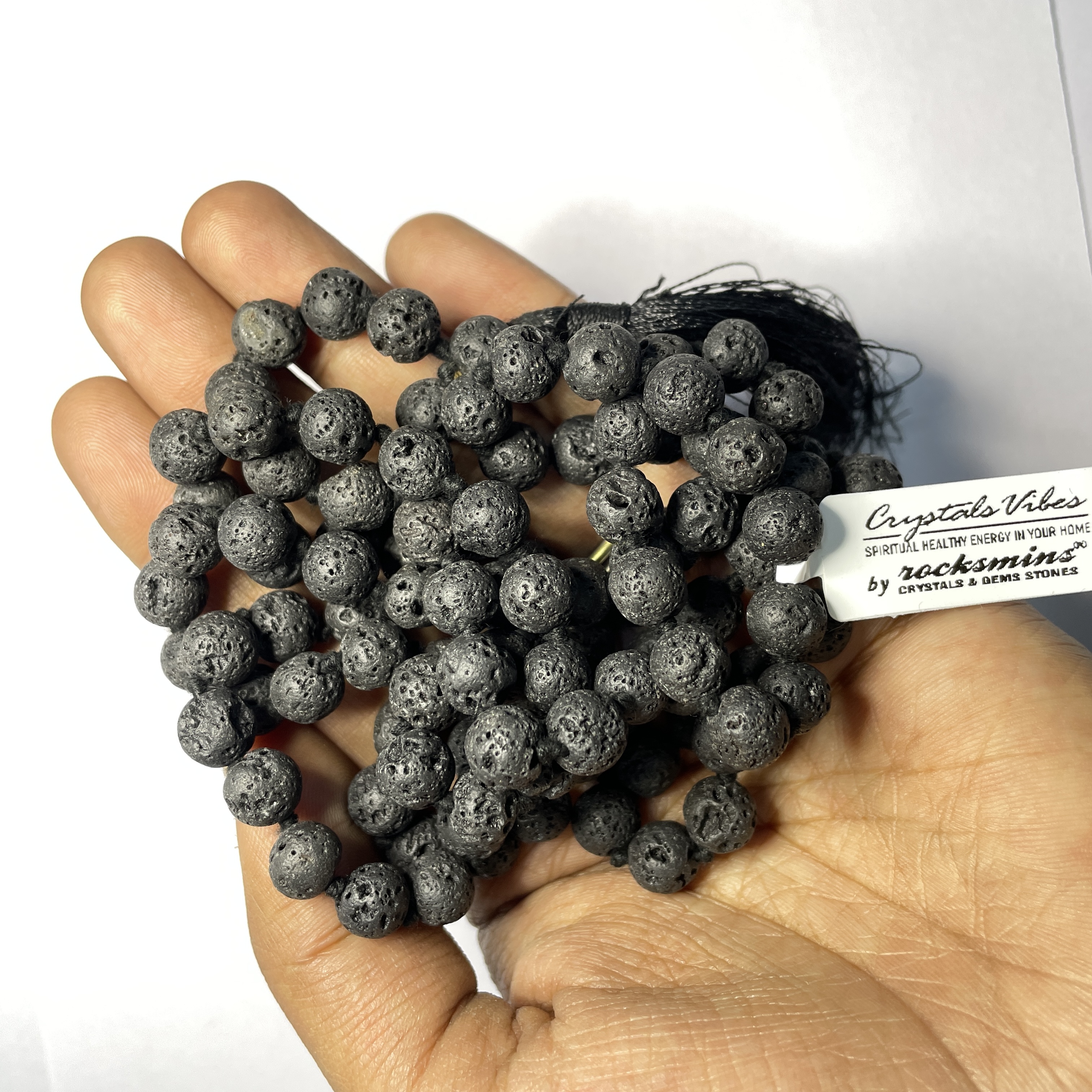 Lava Stone Crystal Jaap Mala - 108+1 Beads 8 mm Beads for Pooja, Astrology for Wearing in Neck/Holding for Men Women Boys Girls