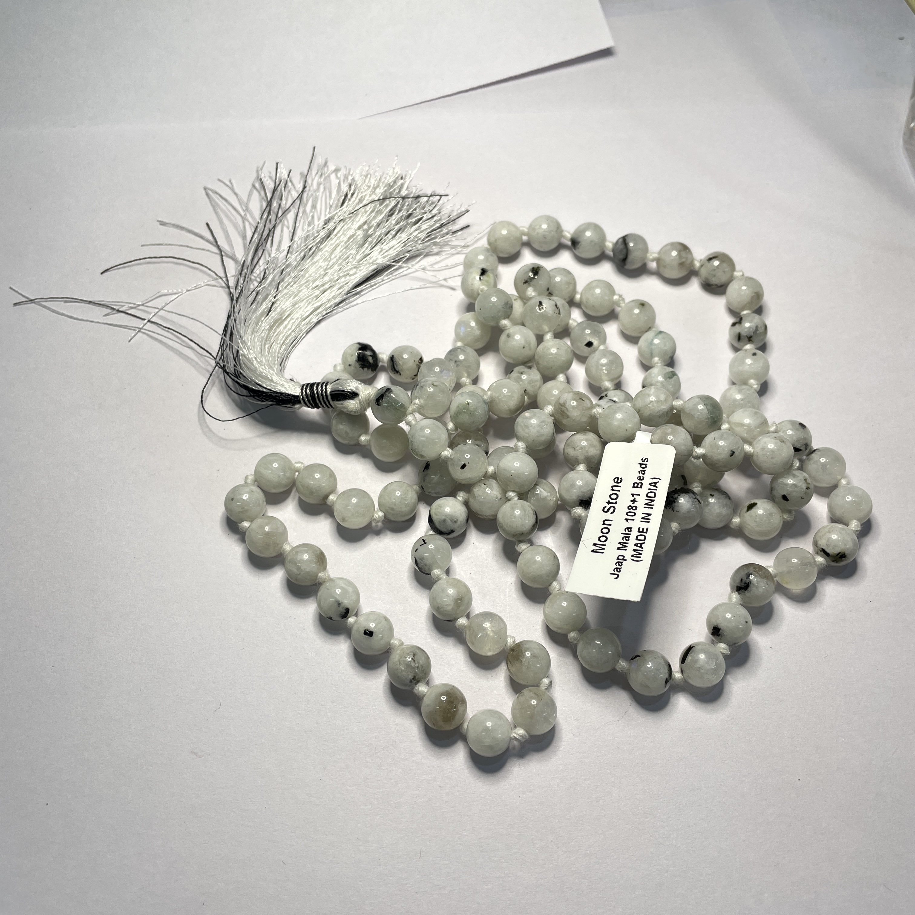 Moonstone Crystal Jaap Mala - 108+1 Beads 8 mm Beads for Pooja, Astrology for Wearing in Neck/Holding for Men Women Boys Girls