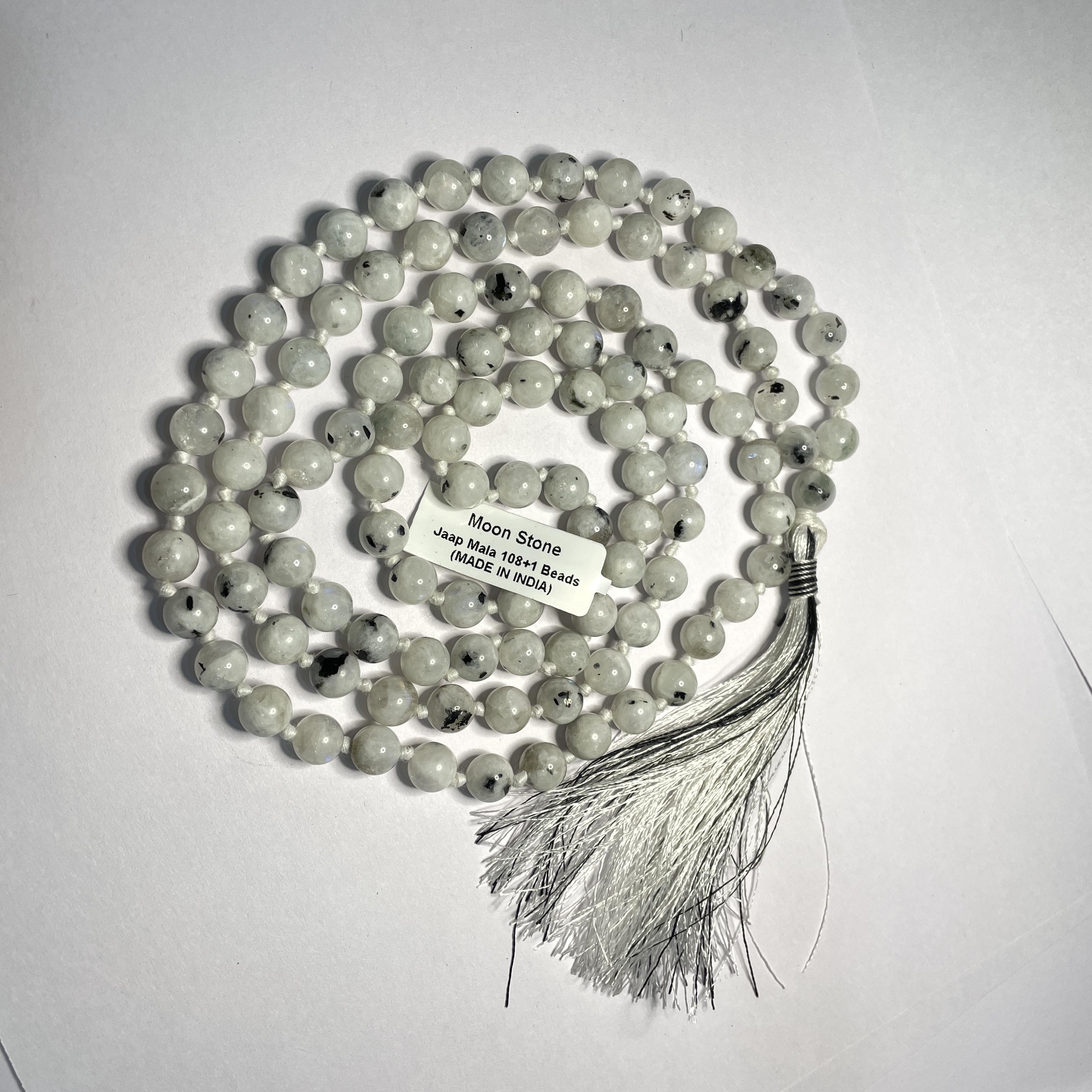 Moonstone Crystal Jaap Mala - 108+1 Beads 8 mm Beads for Pooja, Astrology for Wearing in Neck/Holding for Men Women Boys Girls
