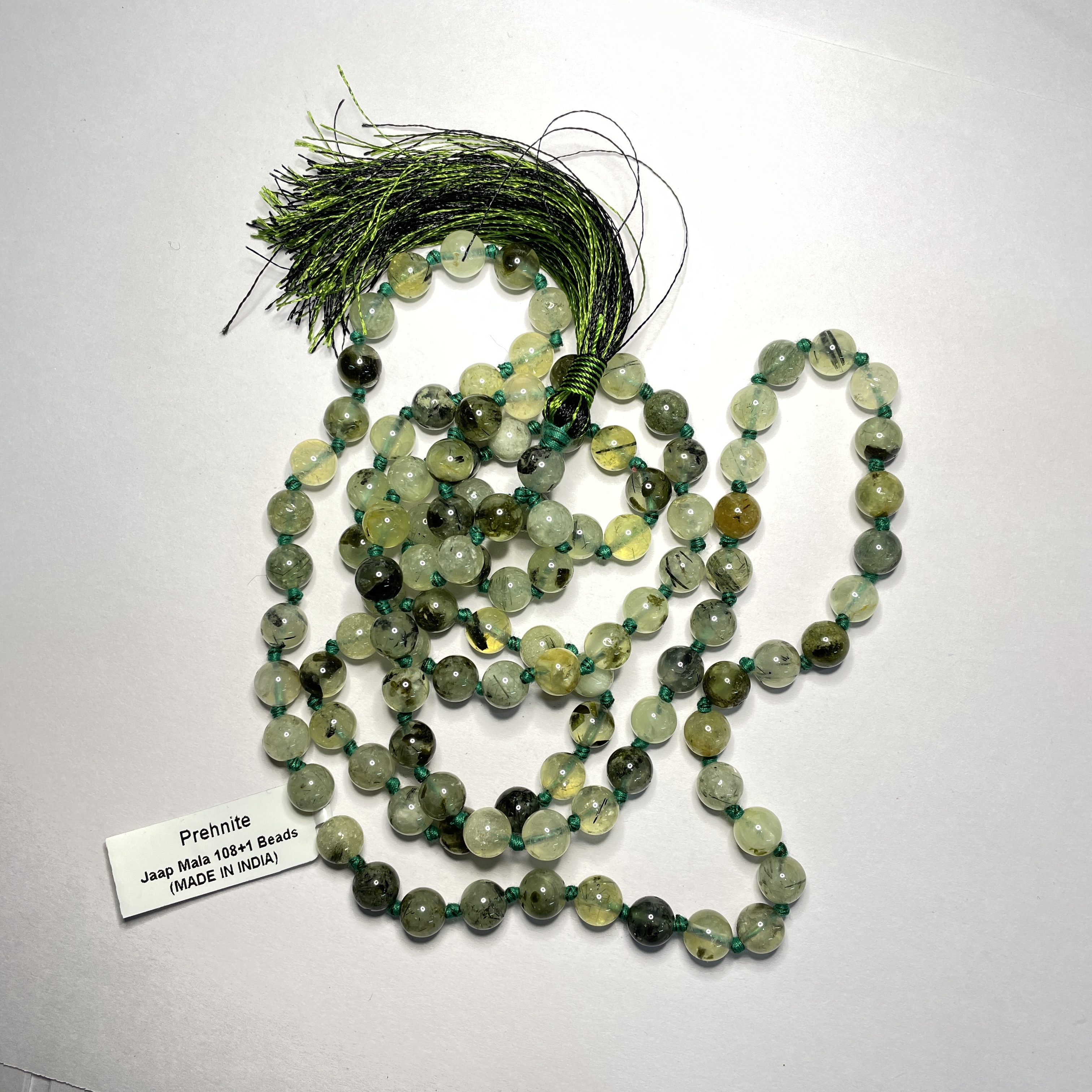 Prehnite Crystal Jaap Mala - 108+1 Beads 8 mm Beads for Pooja, Astrology for Wearing in Neck/Holding for Men Women Boys Girls