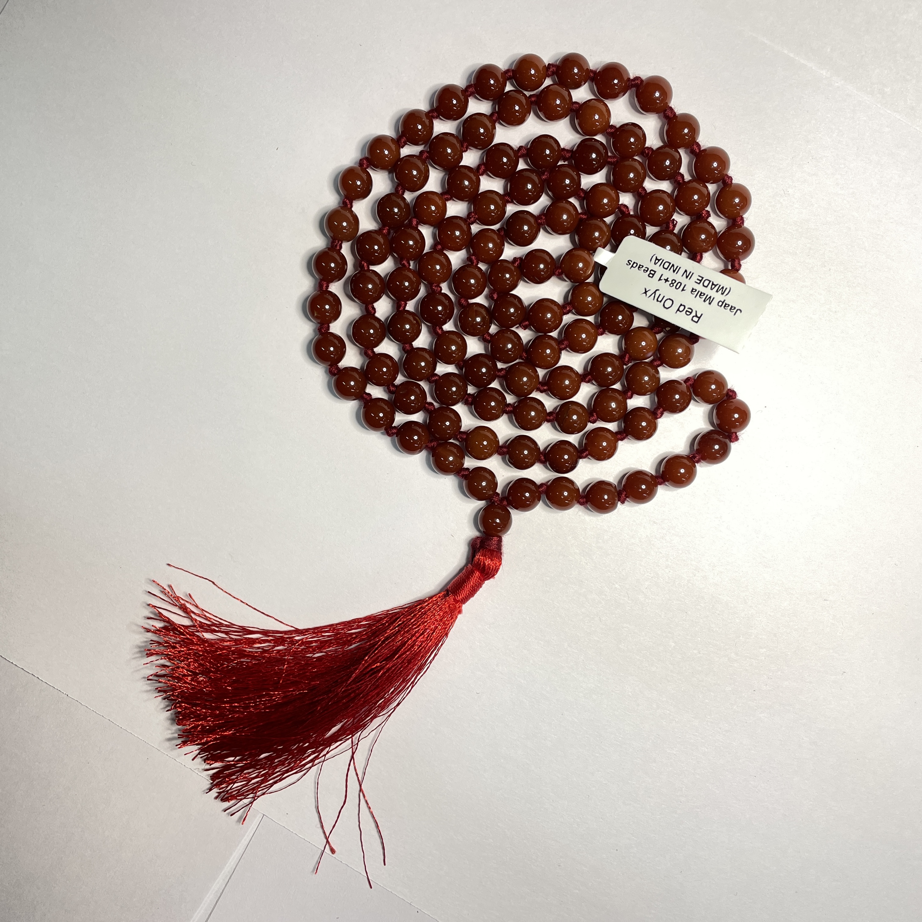 Onyx Red Crystal Jaap Mala - 108+1 Beads 8 mm Beads for Pooja, Astrology for Wearing in Neck/Holding for Men Women Boys Girls