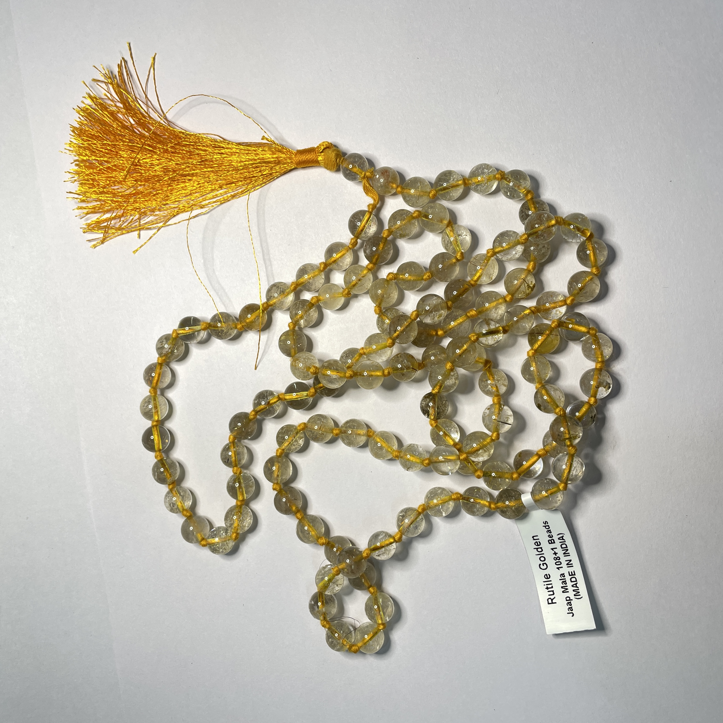 Rutile Golden Jaap Mala - 108+1 Beads 8 mm Beads for Pooja, Astrology for Wearing in Neck/Holding for Men Women Boys Girls