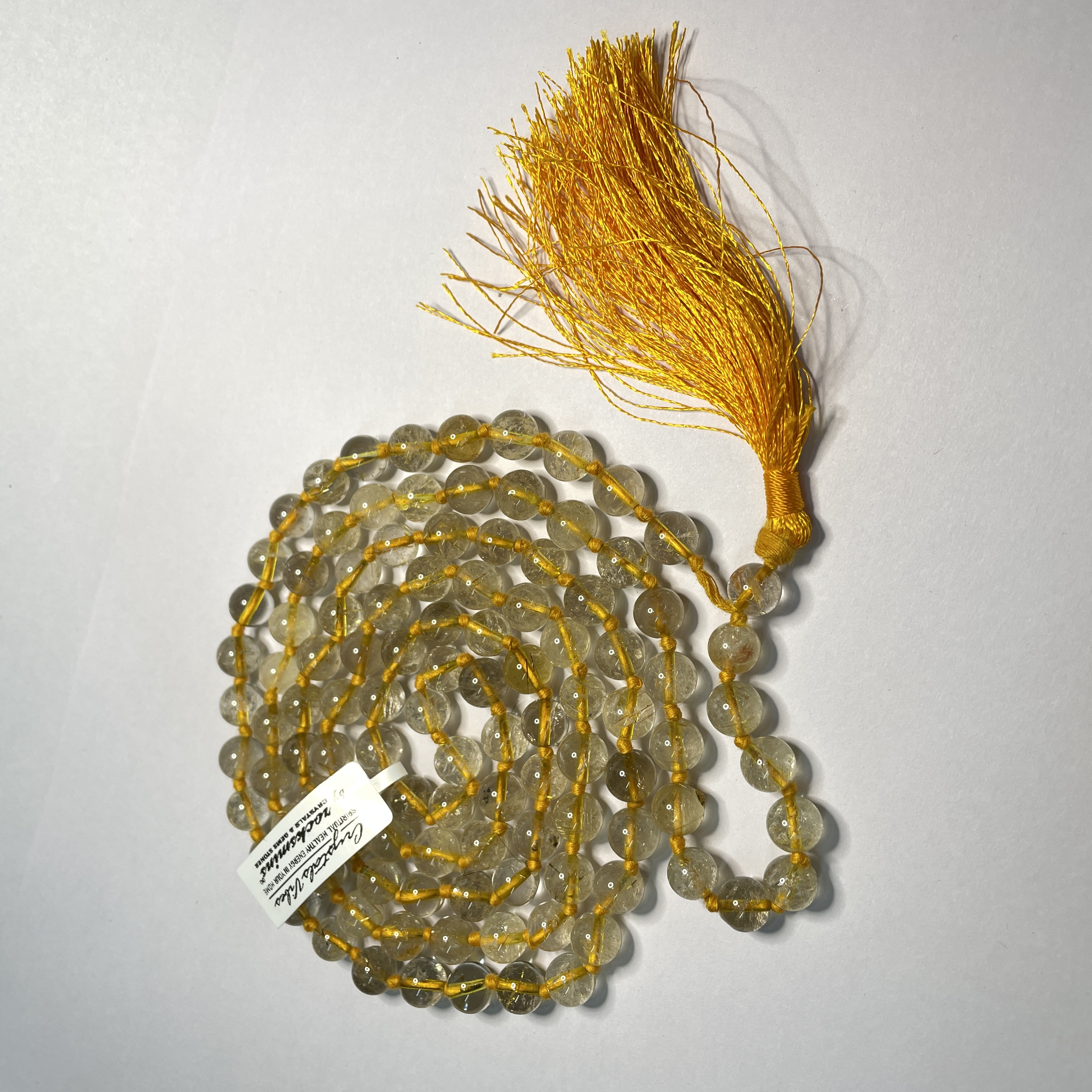 Rutile Golden Jaap Mala - 108+1 Beads 8 mm Beads for Pooja, Astrology for Wearing in Neck/Holding for Men Women Boys Girls