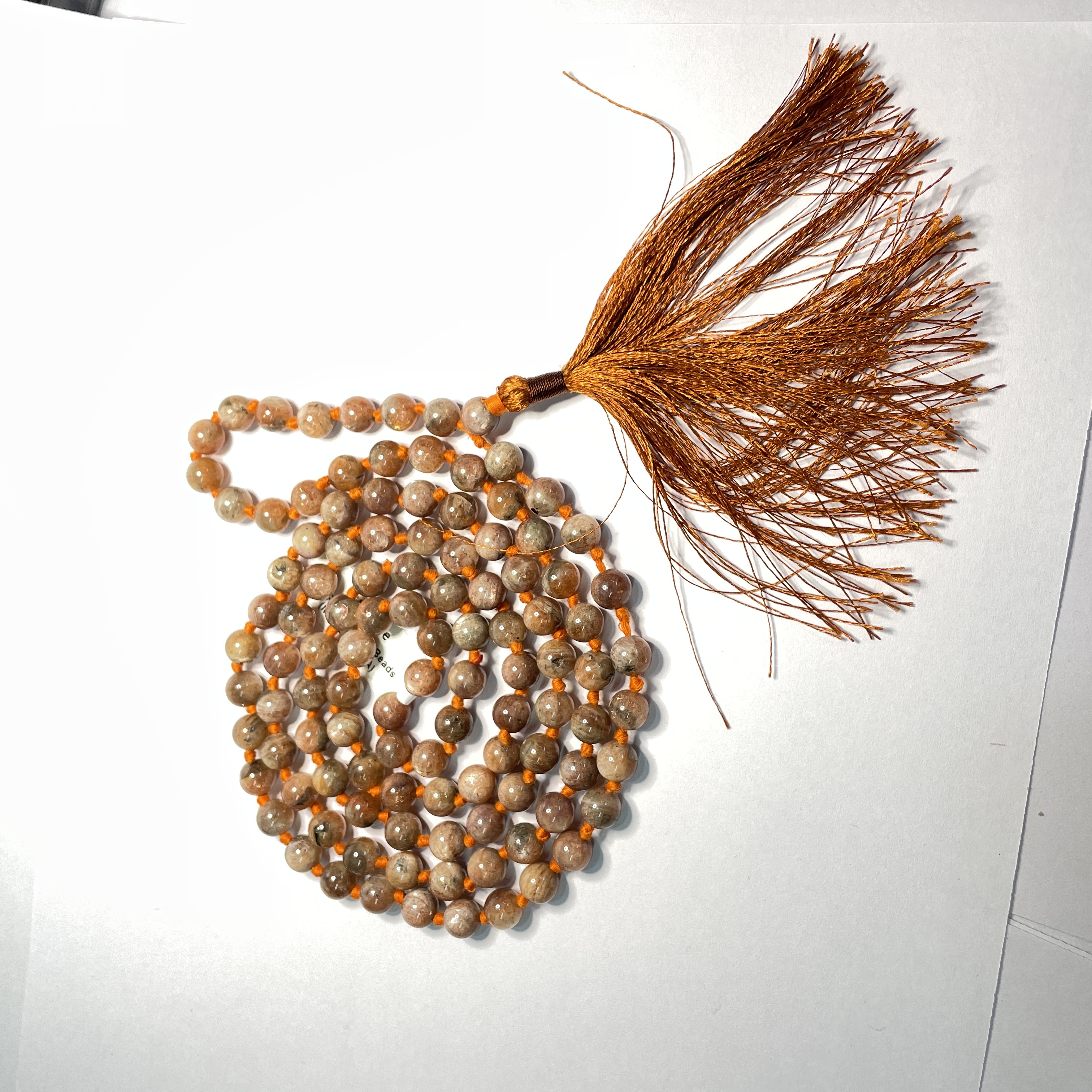 Rocksmins Sunstone AA Crystal Jaap Mala - 108+1 Beads 8 mm Beads for Pooja, Astrology for Wearing in Neck/Holding for Men Women Boys Girls