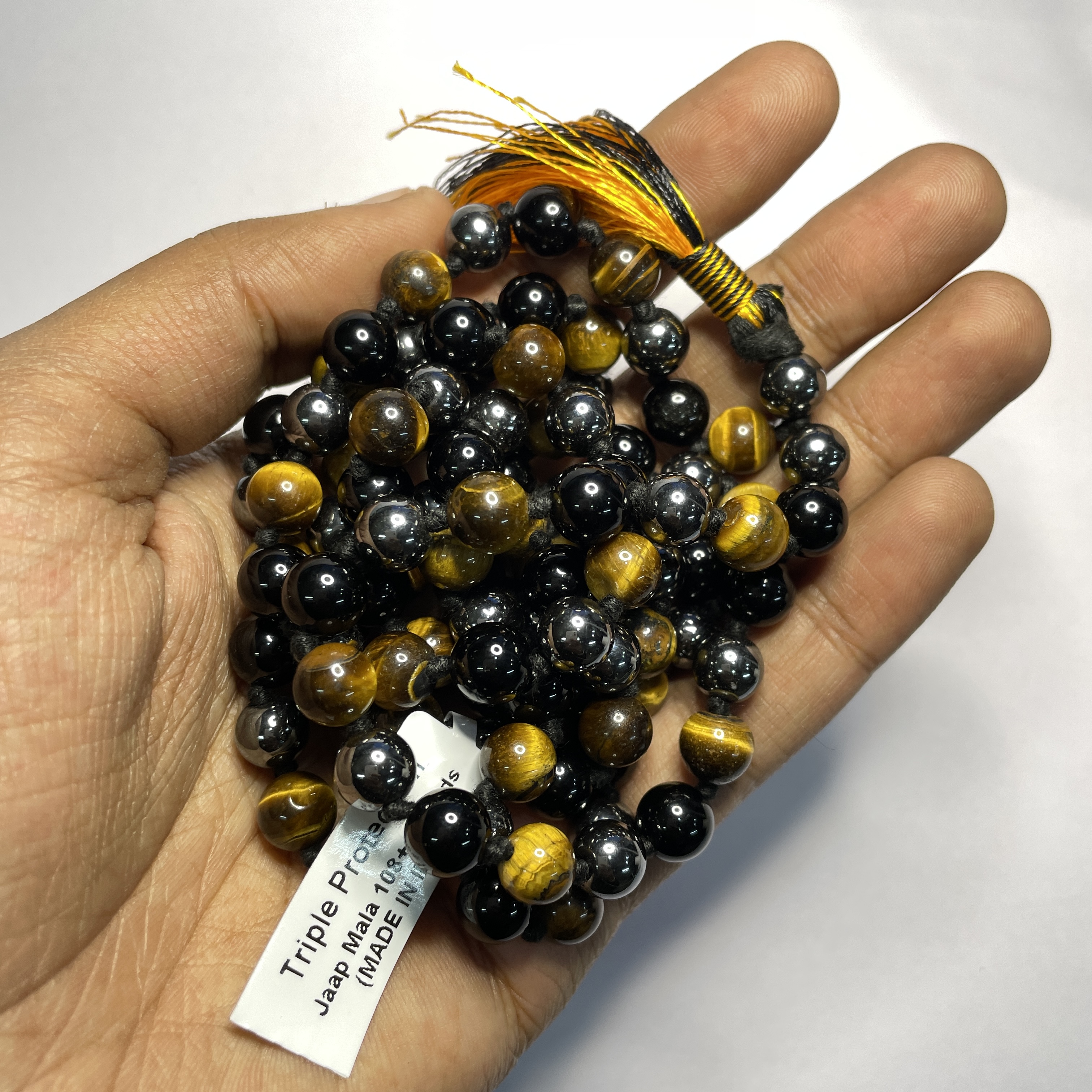 Triple Protection Crystal Mala 108+1 Beads 8 mm Beads for Pooj Astrology for Wearing in Neck/Holding for Men Women Boys Girls