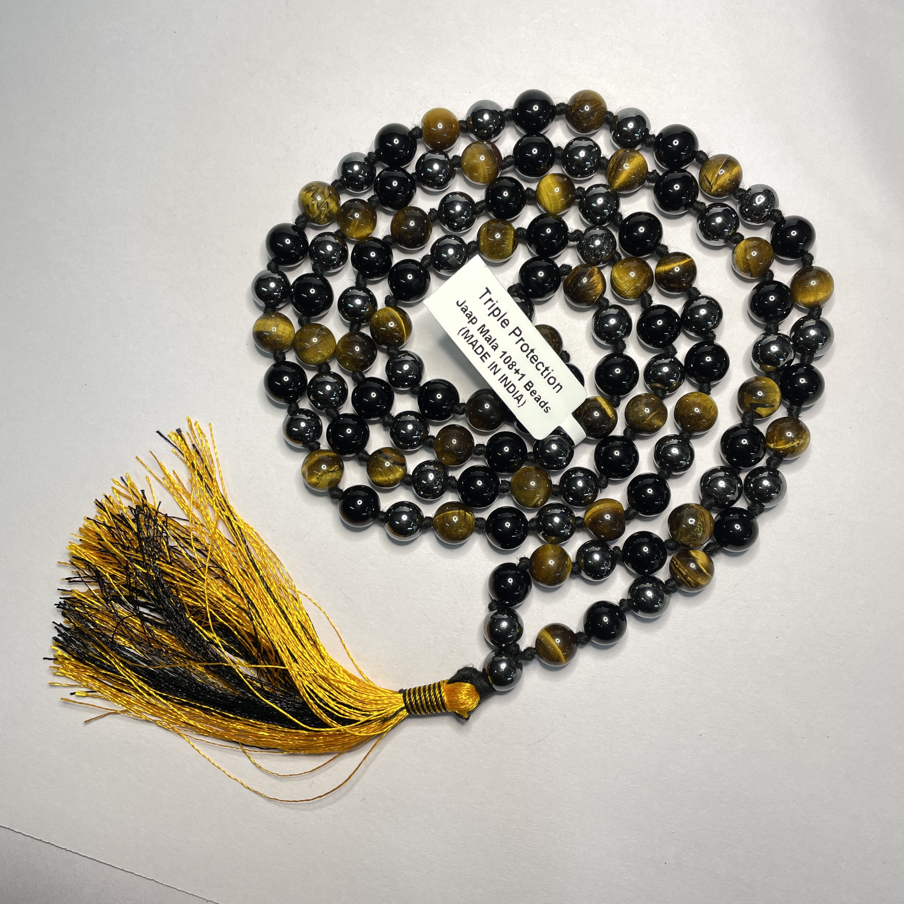 Triple Protection Crystal Mala 108+1 Beads 8 mm Beads for Pooj Astrology for Wearing in Neck/Holding for Men Women Boys Girls
