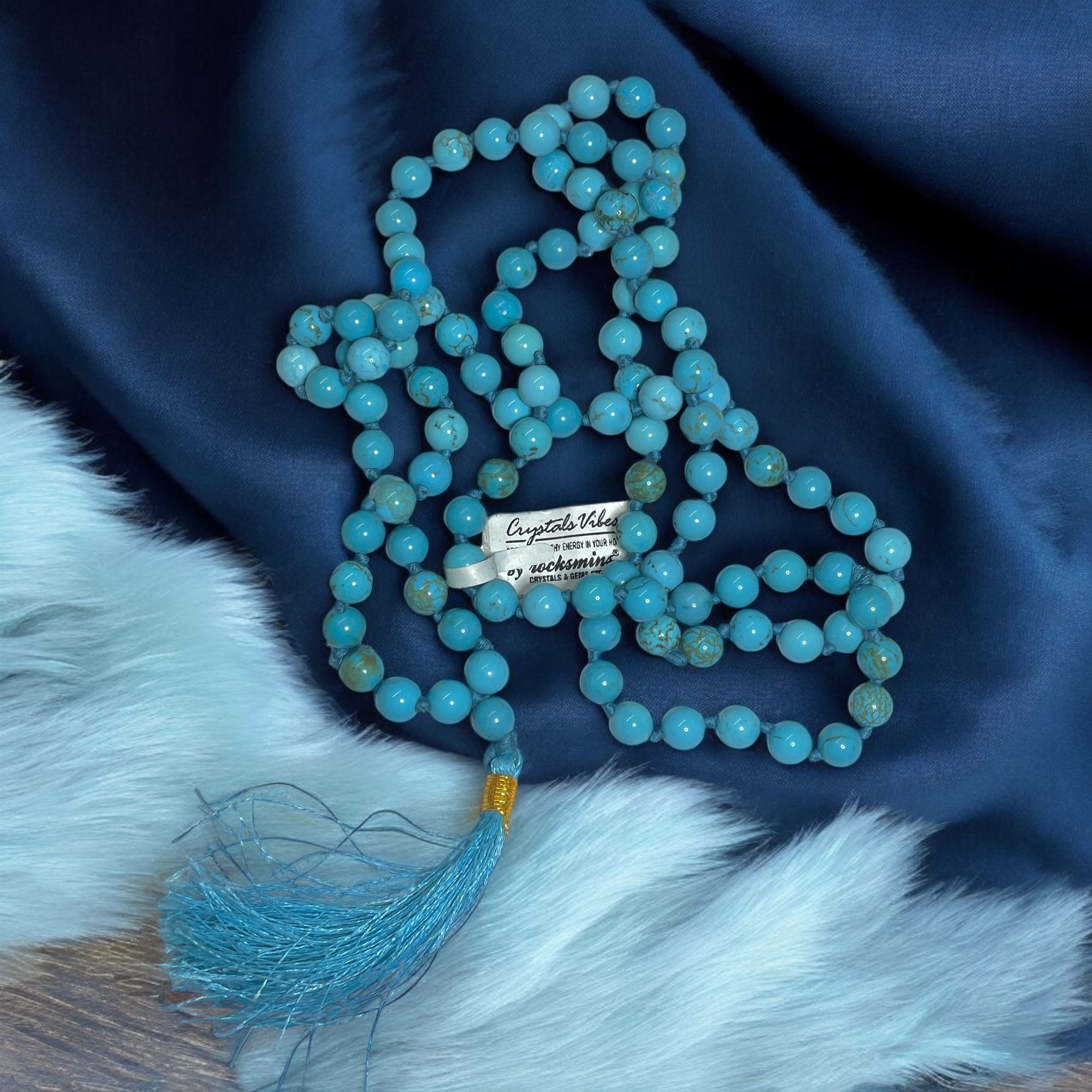 Turquoise Synthetic Crystal Mala 108+1 Beads 8 mm Beads for Pooj Astrology for Wearing in Neck/Holding for Men Women Boys Girls