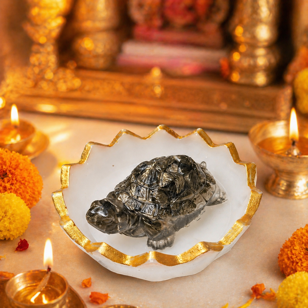 Pyrite Crystal Tortoise with Zigzag Selenite Plate -  Discover the Power of Natural Crystals with Rocksmins. Authentic Energies for Enhanced Well-Being and Spiritual Growth