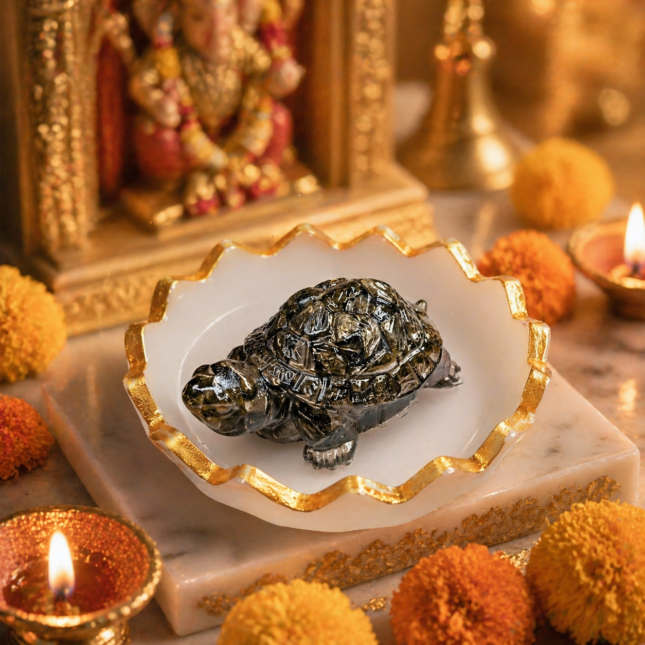 Pyrite Crystal Tortoise with Zigzag Selenite Plate -  Discover the Power of Natural Crystals with Rocksmins. Authentic Energies for Enhanced Well-Being and Spiritual Growth
