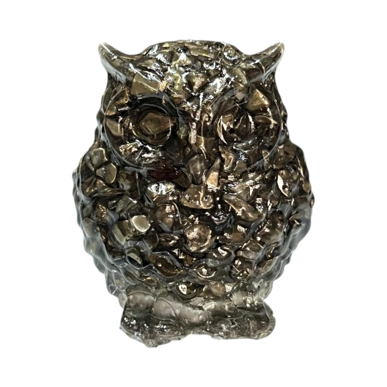 Pyrite Owl  Small 125–150gm with Selenite Plate – Original Natural Crystal for Prosperity & Energy Cleansing