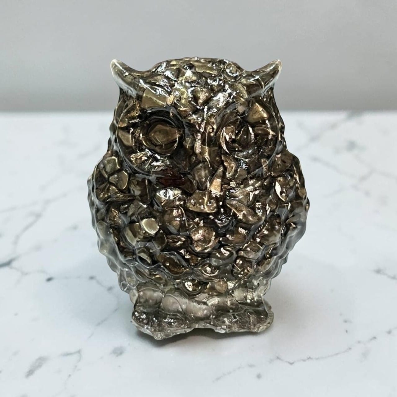 Pyrite Owl  Small 125–150gm with Selenite Plate – Original Natural Crystal for Prosperity & Energy Cleansing
